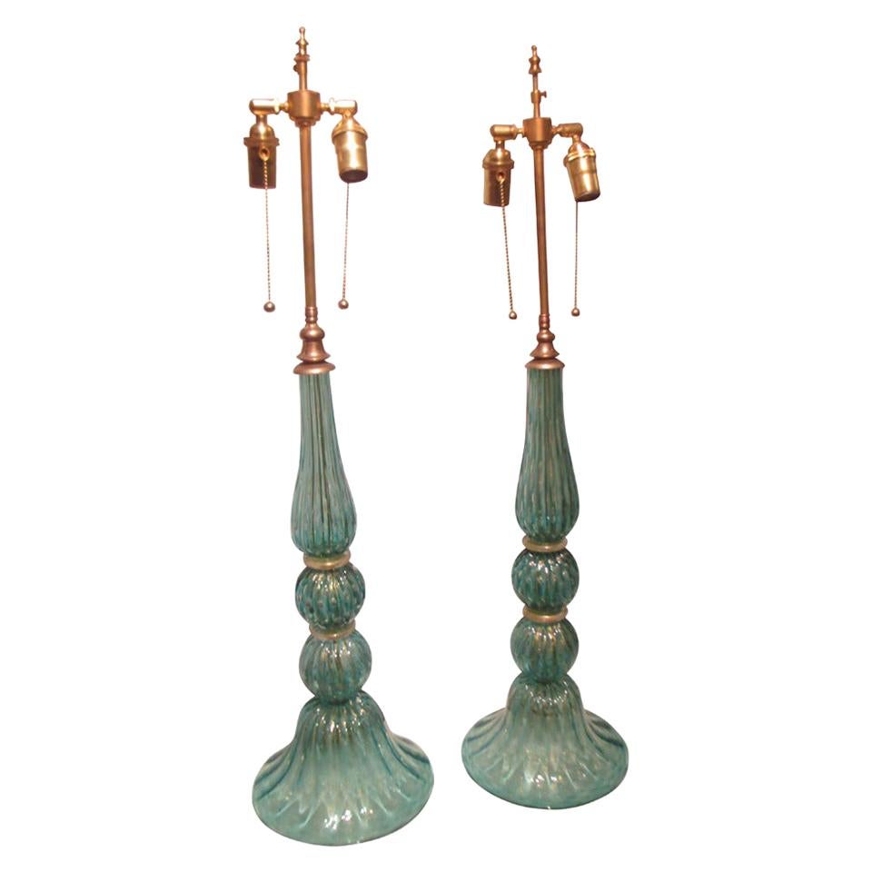 Pair of Glass Lamps For Sale at 1stdibs