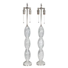 Pair of Hand-Cut and Polished Stacked Rock Crystal Table Lamps by Spark Interior