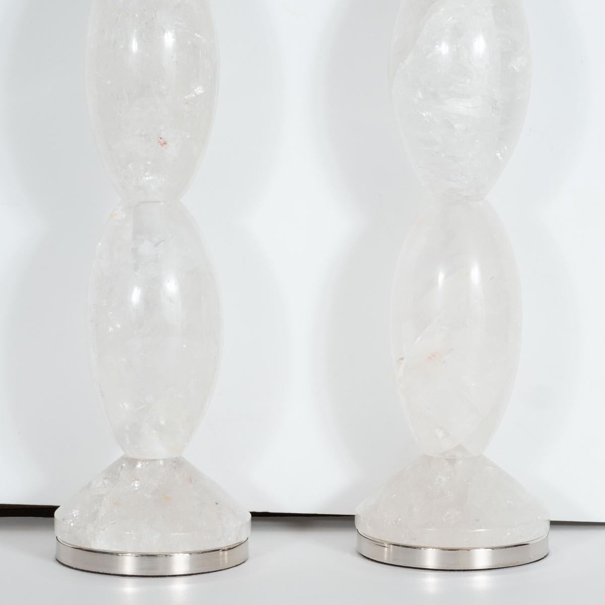 Pair of Hand-Cut and Polished Stacked Rock Crystal Table Lamps by Spark Interior For Sale 2