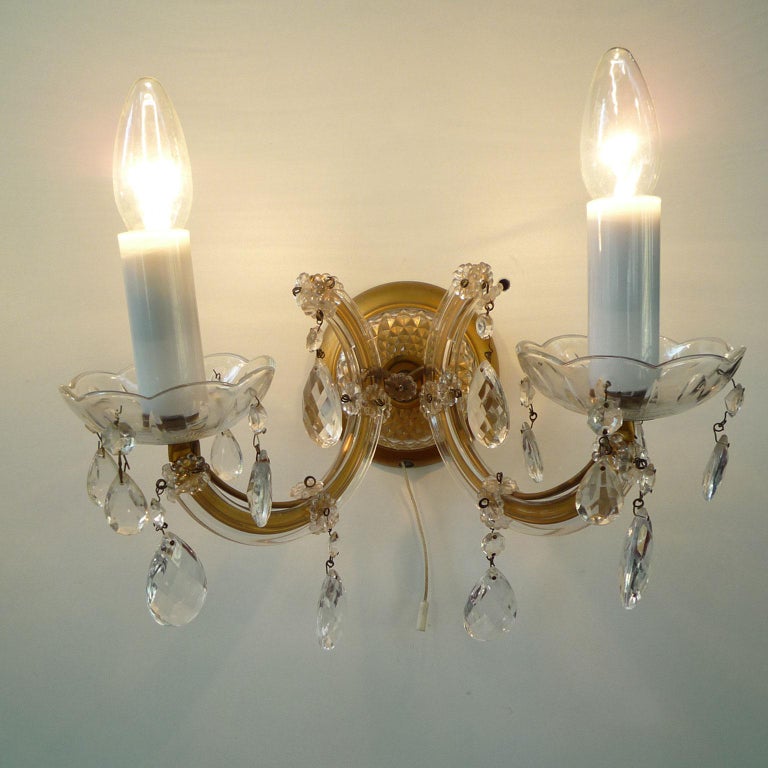 Pair of Handcut Bohemian Crystal Wall Lamps For Sale at 1stDibs