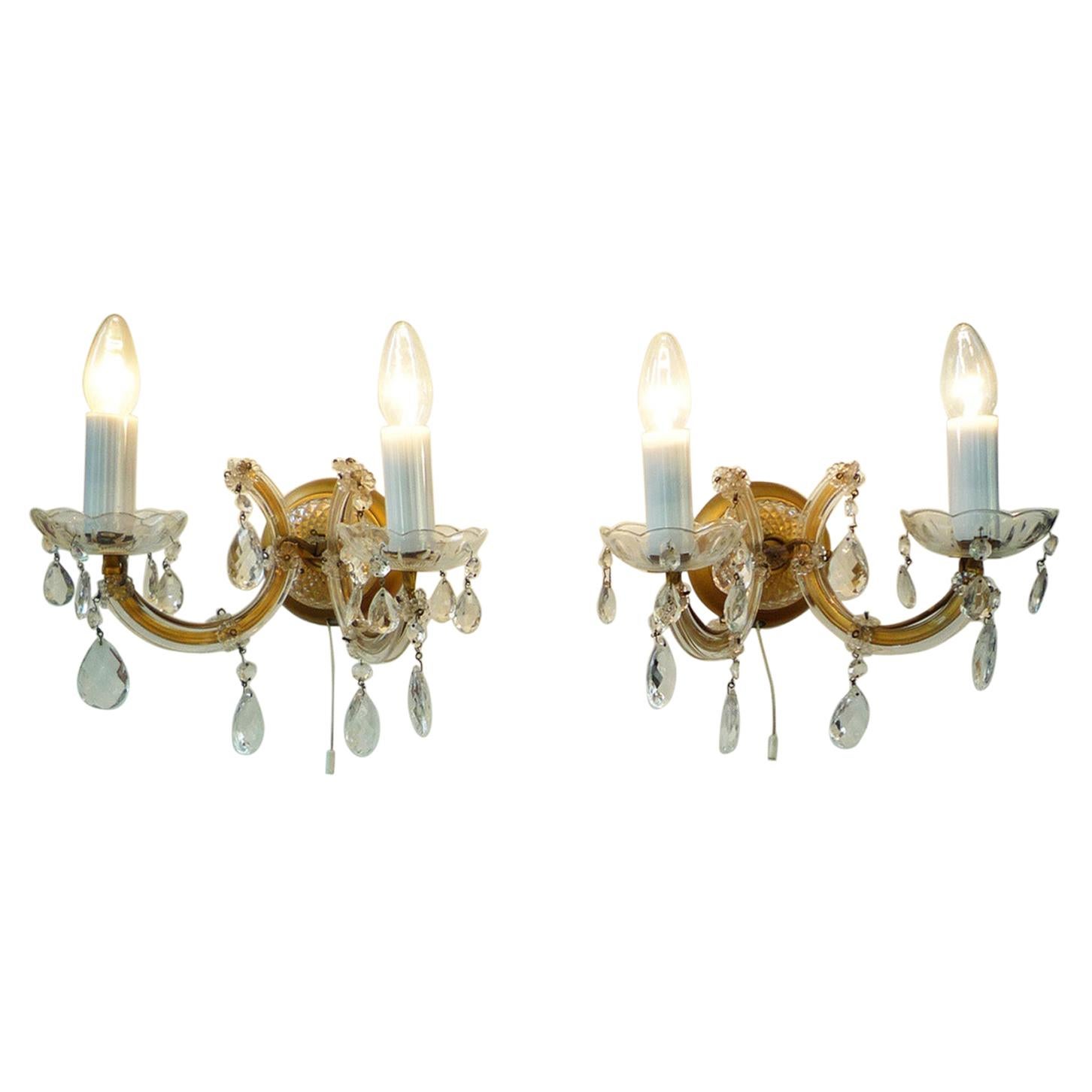 Pair of Handcut Bohemian Crystal Wall Lamps For Sale at 1stDibs