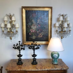 Pair of Handcut Crystal and Gilded Metal Five-Light Wall Scones Lights