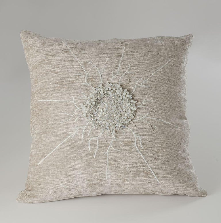 French Pair of Hand Embroidered Chenille Pillows by Miguel Cisterna, France, 2014 For Sale