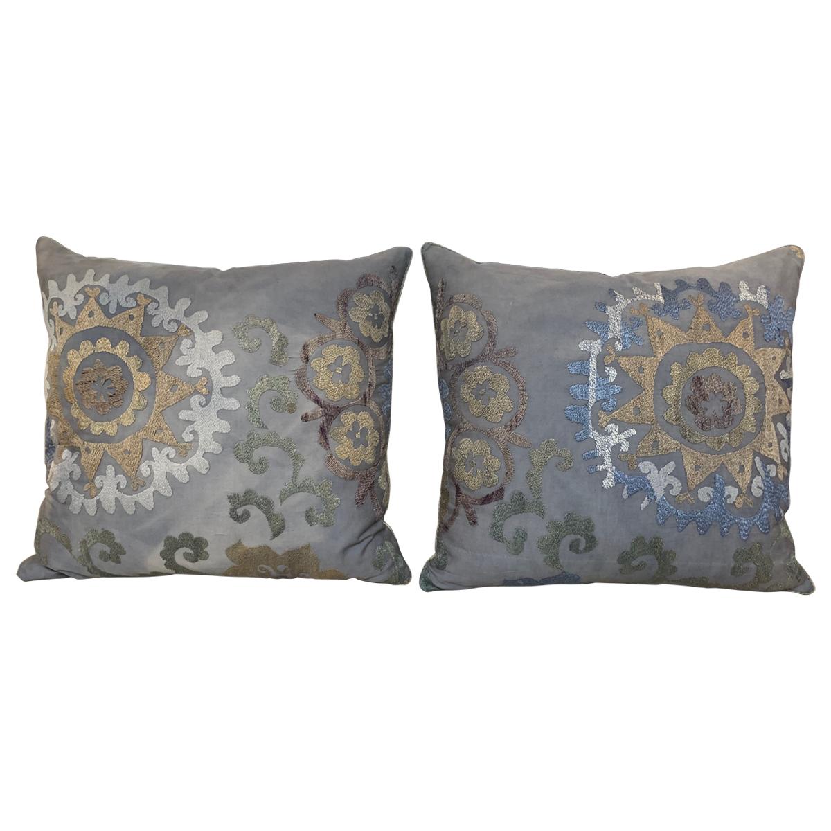 Pair of Hand Embroidered Vintage Suzani Pillows