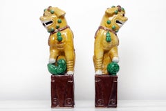 Pair of Hand Enamelled Chinese Porcelain Foo Dogs