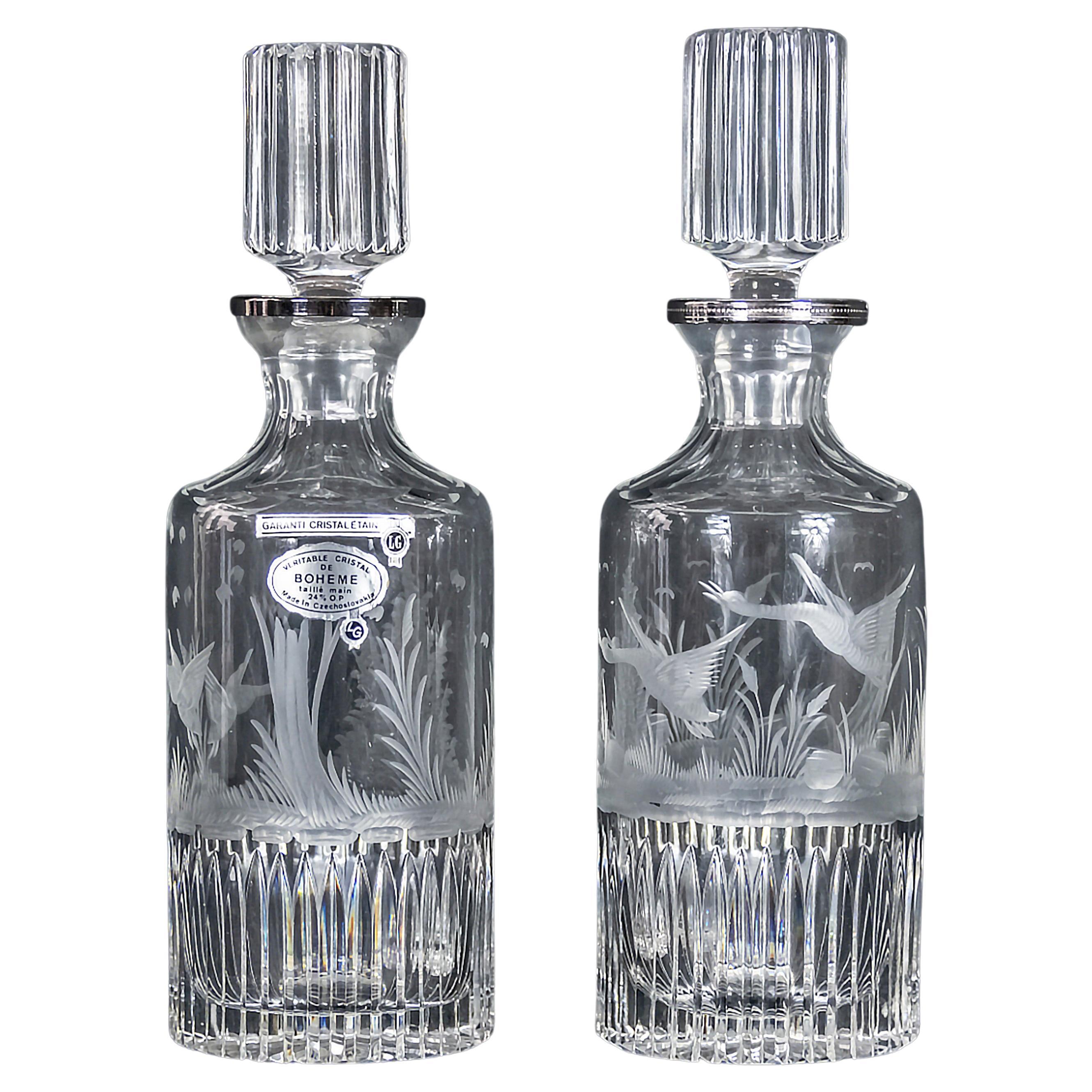 Pair of Hand Etched Crystal Decanters