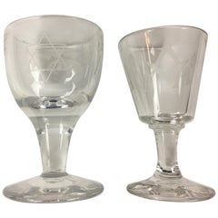 Vintage Pair of Hand Etched Masonic Ceremonial Glassware, Couples Set