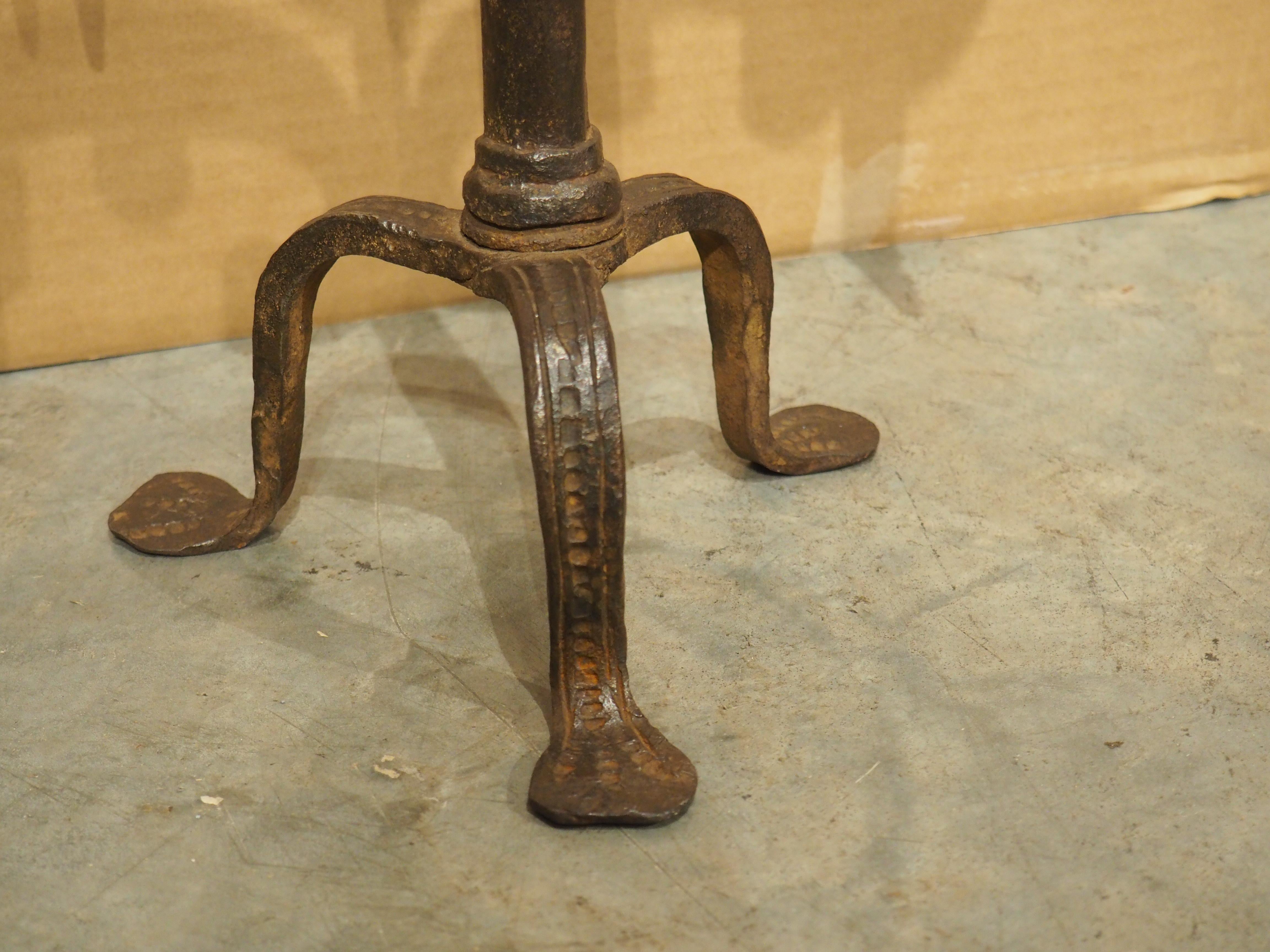 18th Century and Earlier Pair of Hand Forged 18th Century Spanish Iron Torchere Candle Holders For Sale