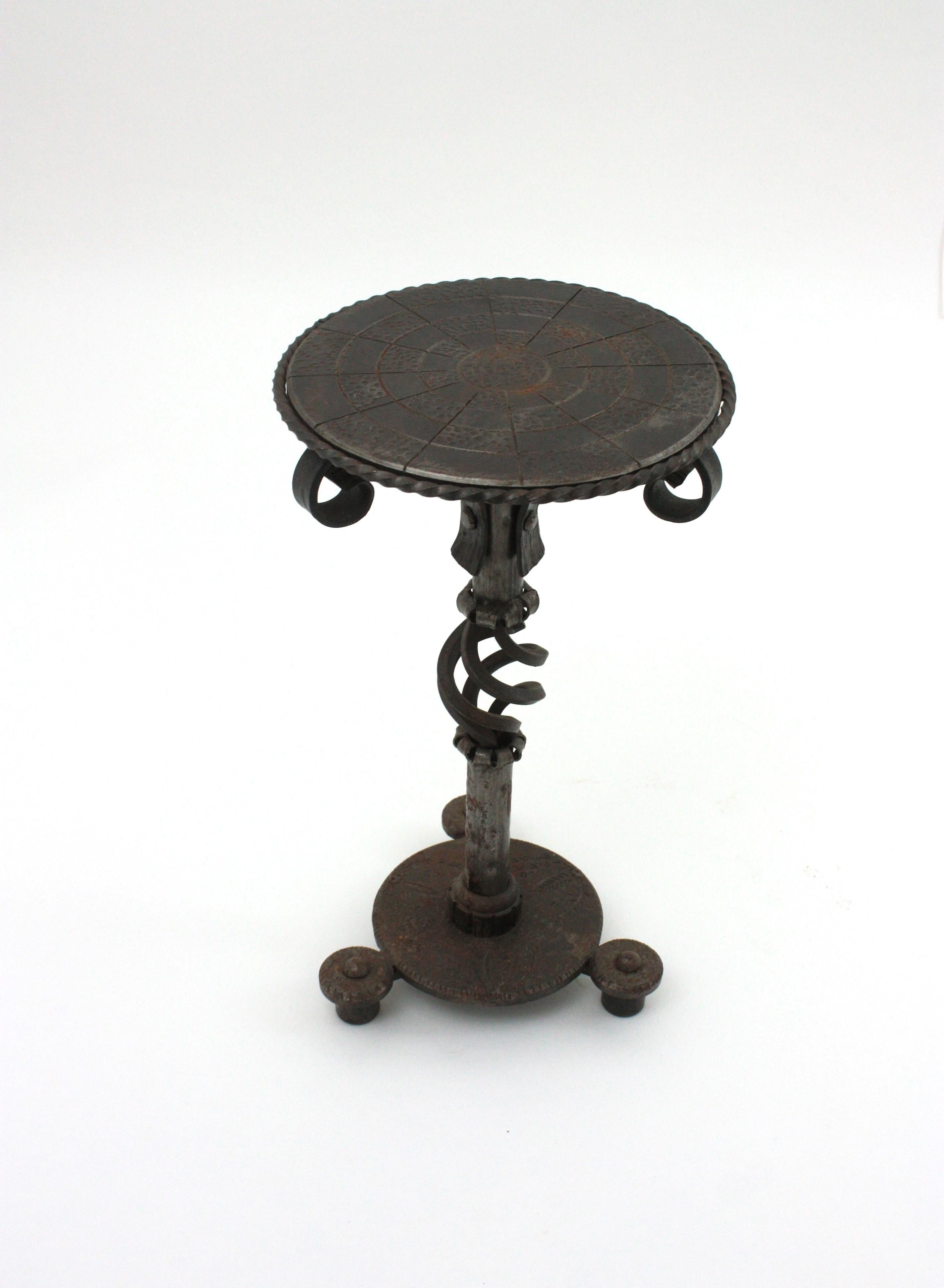 Pair of Hand Forged Brutalist Side or Drink Tables For Sale 10