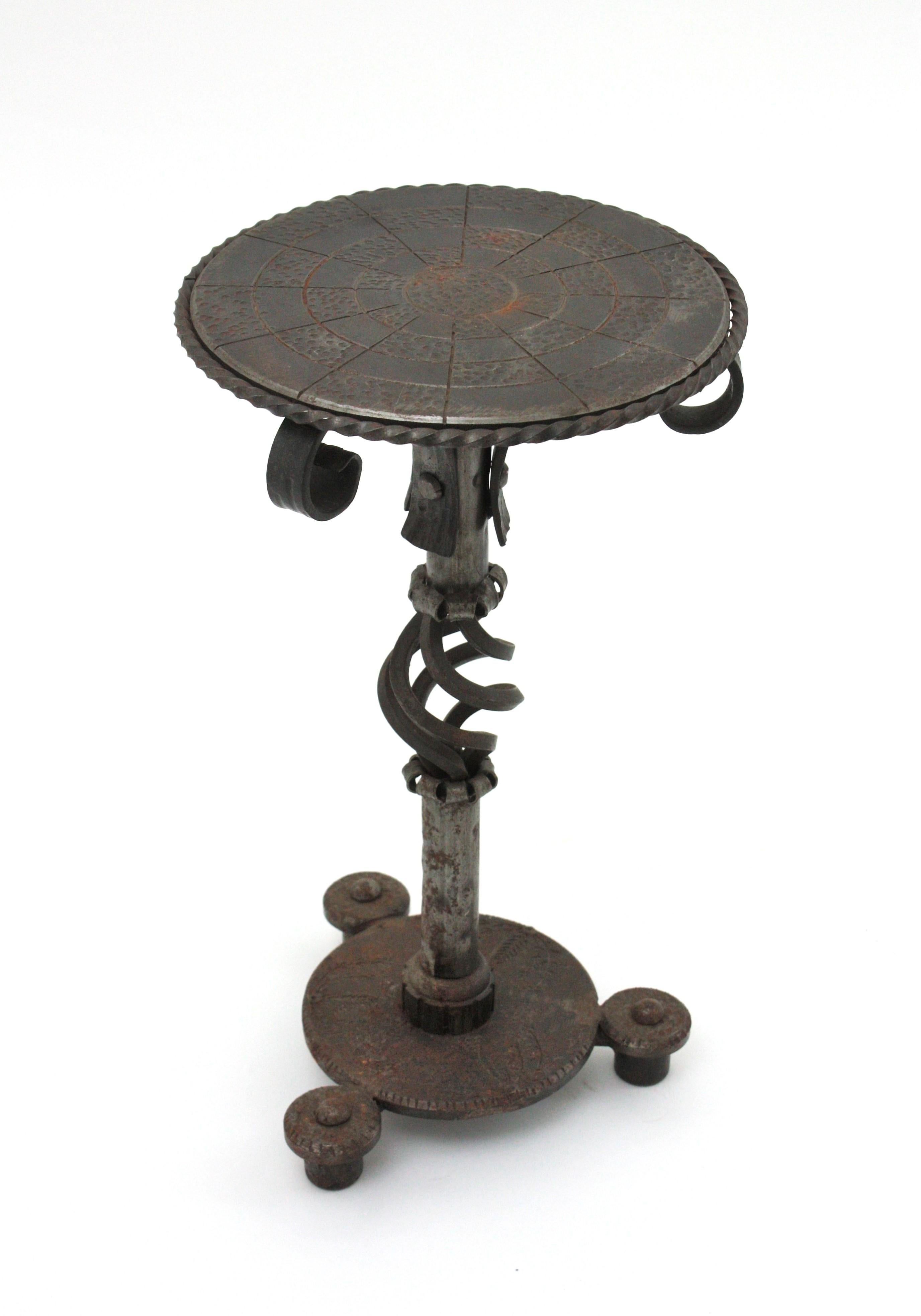 Pair of Hand Forged Brutalist Side or Drink Tables For Sale 12