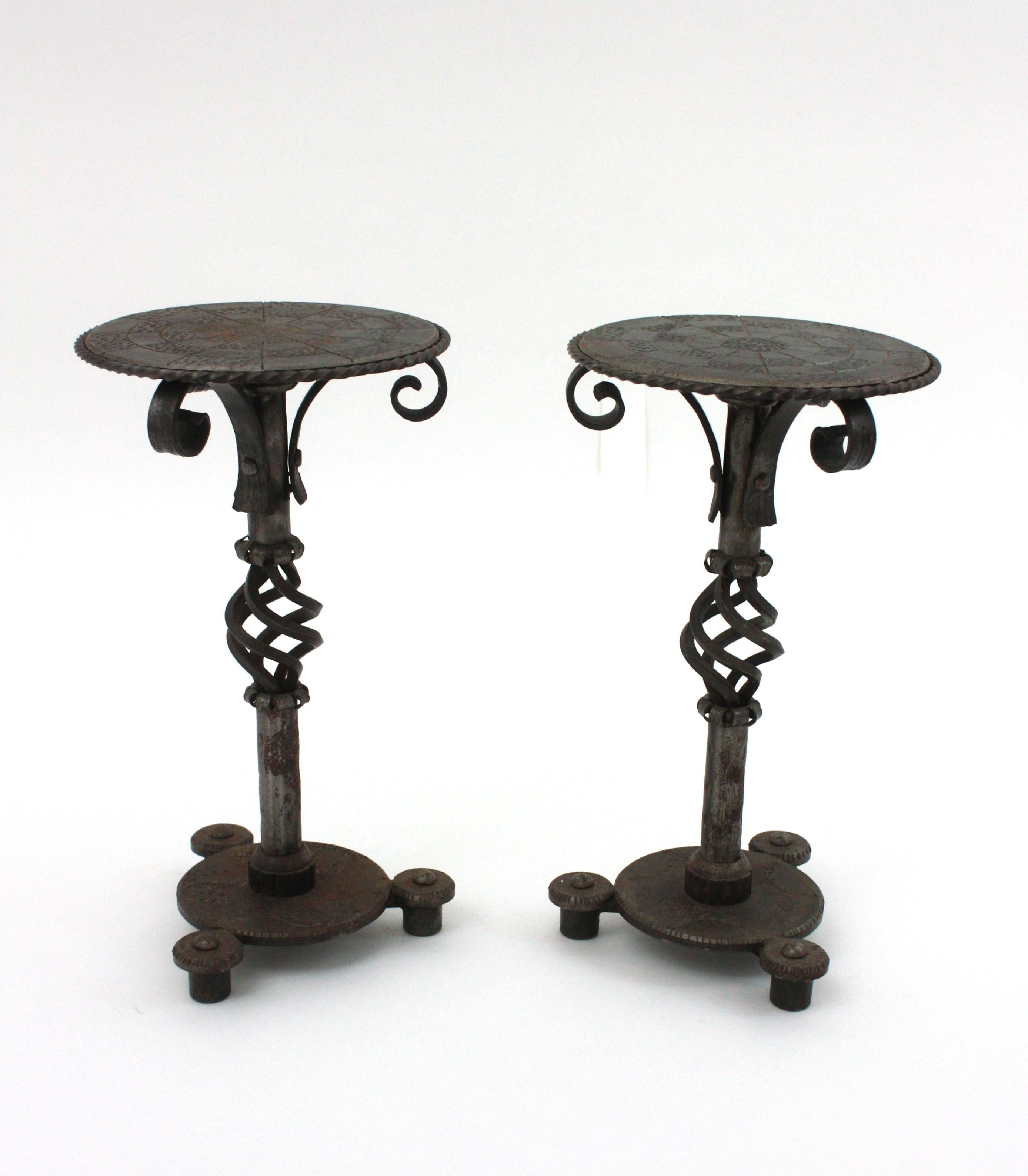 Pair of Hand Forged Brutalist Side or Drink Tables For Sale 13