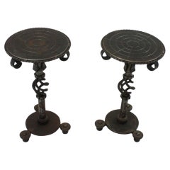 Pair of Hand Forged Brutalist Side or Drink Tables in Iron, Spain 1950s