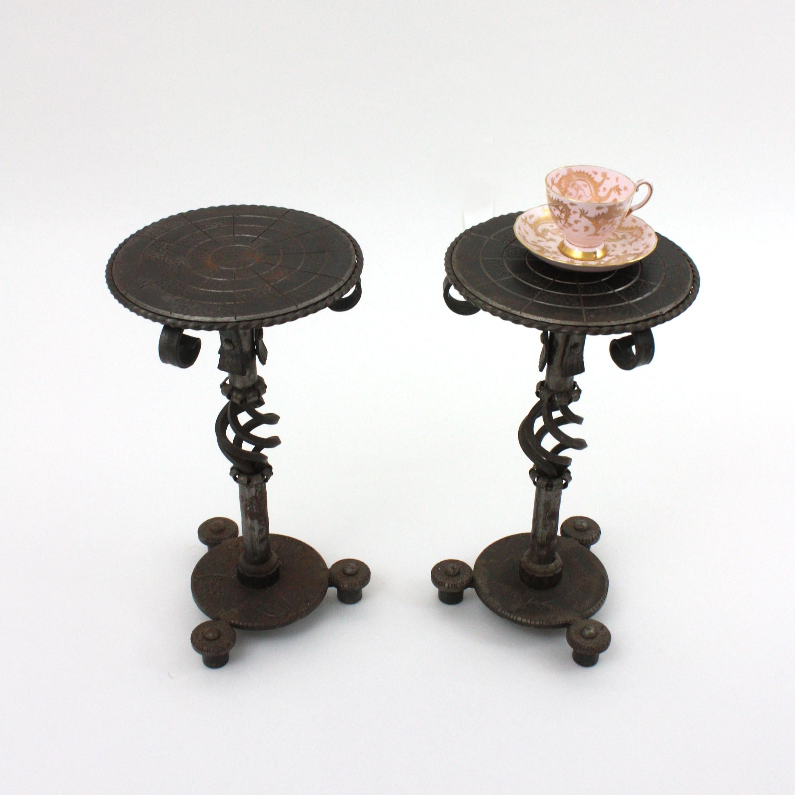 20th Century Pair of Hand Forged Brutalist Side or Drink Tables For Sale