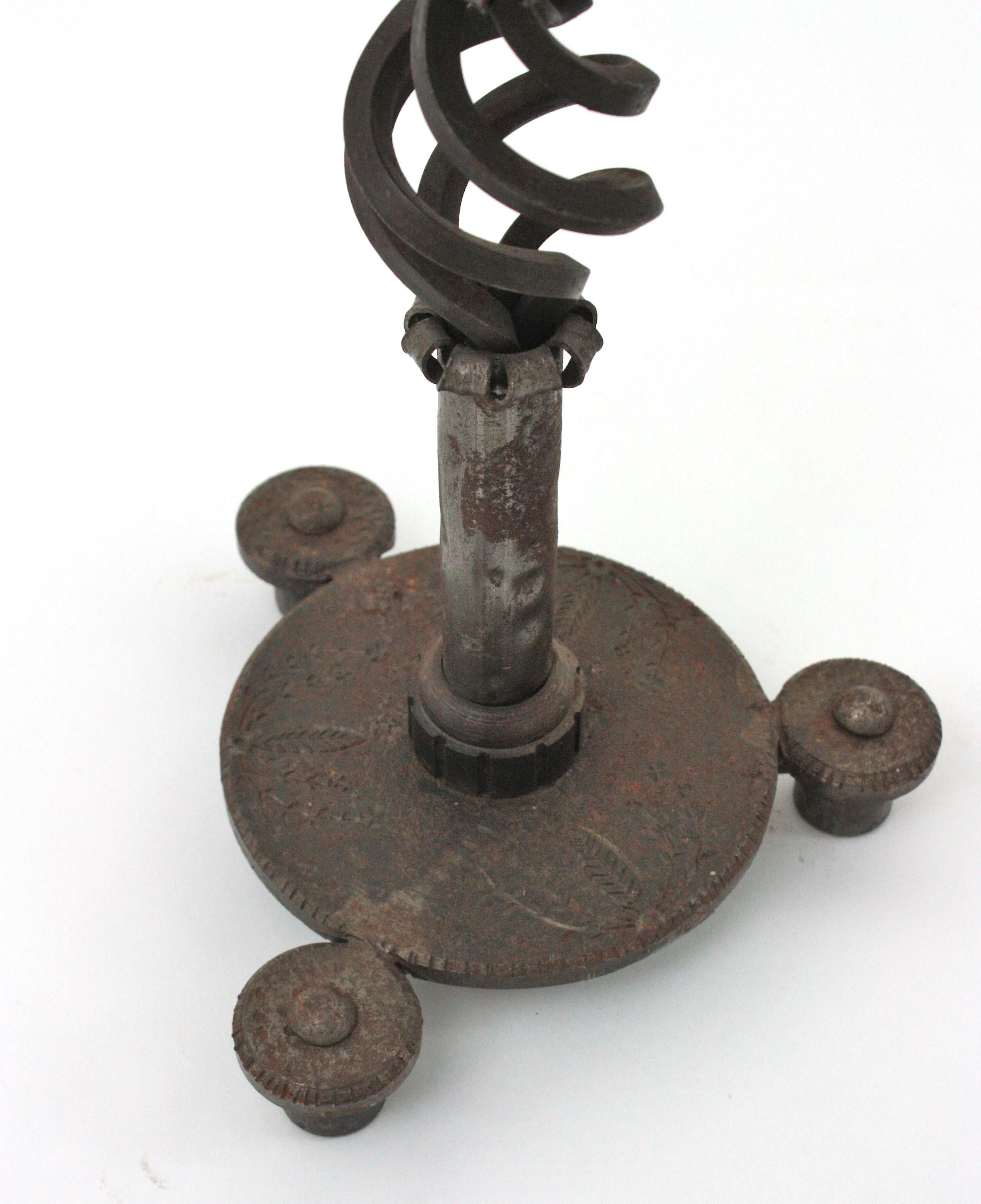 Iron Pair of Hand Forged Brutalist Side or Drink Tables For Sale