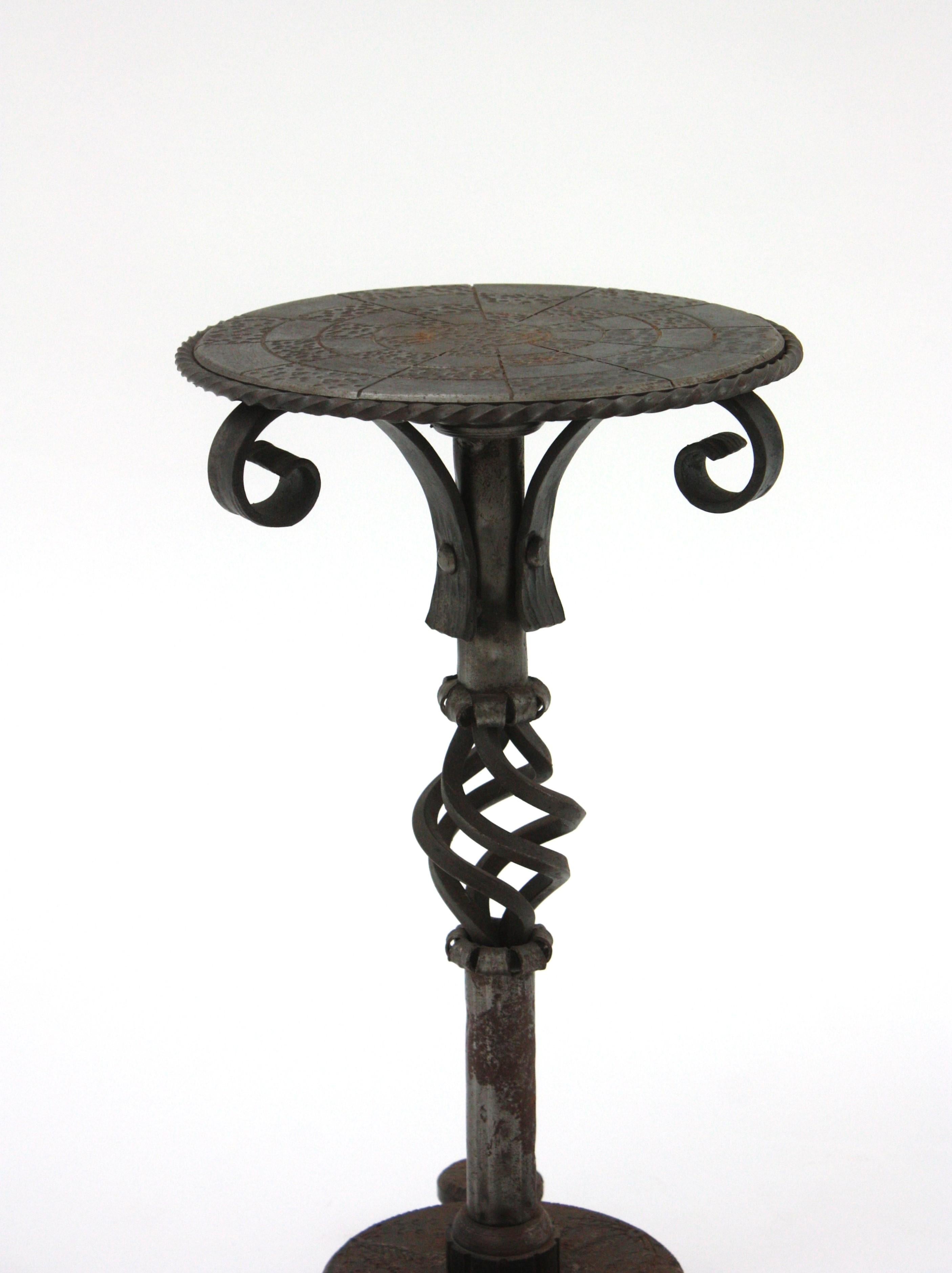 Pair of Hand Forged Brutalist Side or Drink Tables For Sale 1