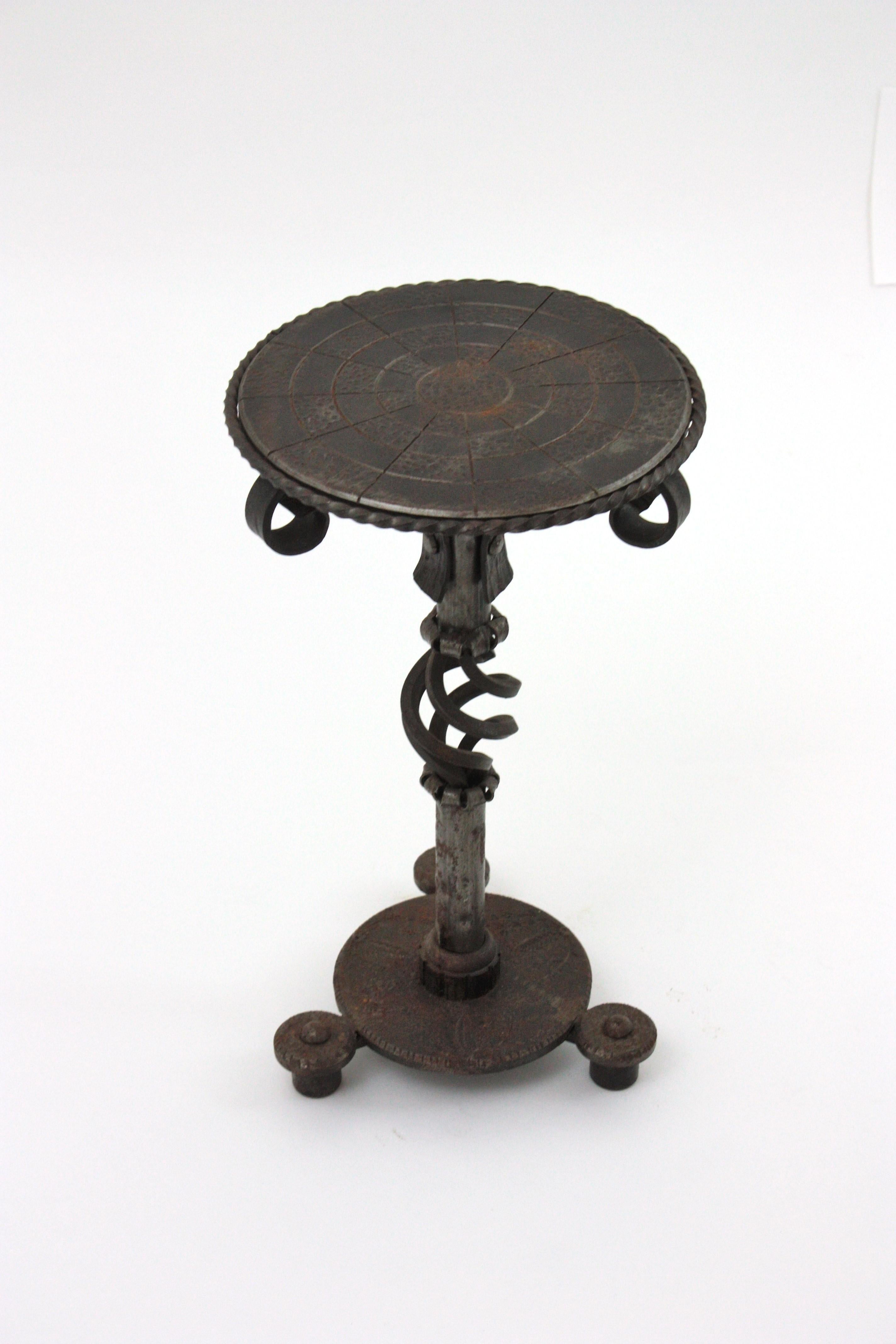 Pair of Hand Forged Brutalist Side or Drink Tables For Sale 2