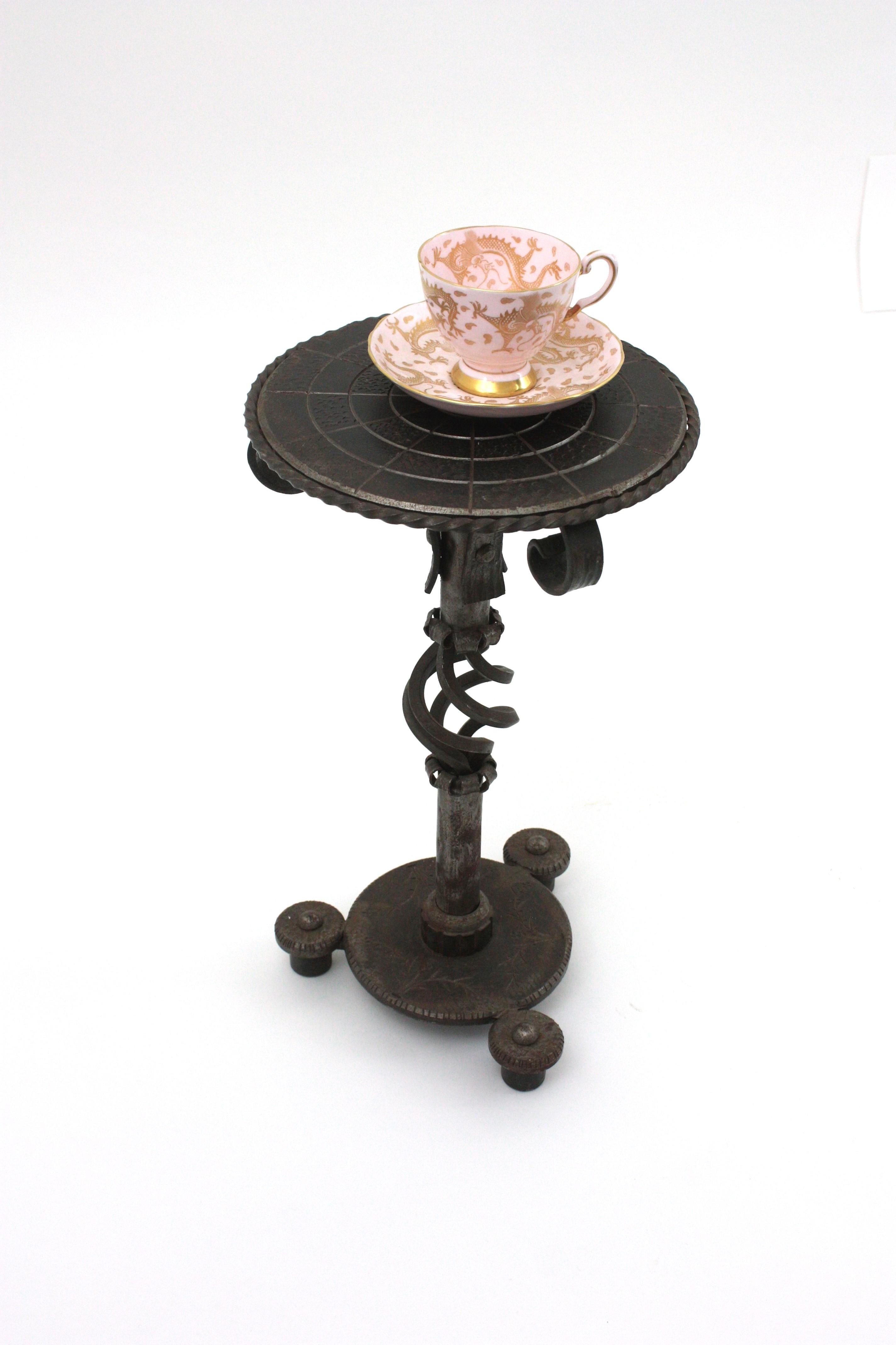 Pair of Hand Forged Brutalist Side or Drink Tables For Sale 3