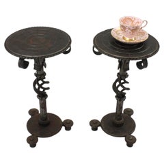 Pair of Hand Forged Brutalist Side or Drink Tables