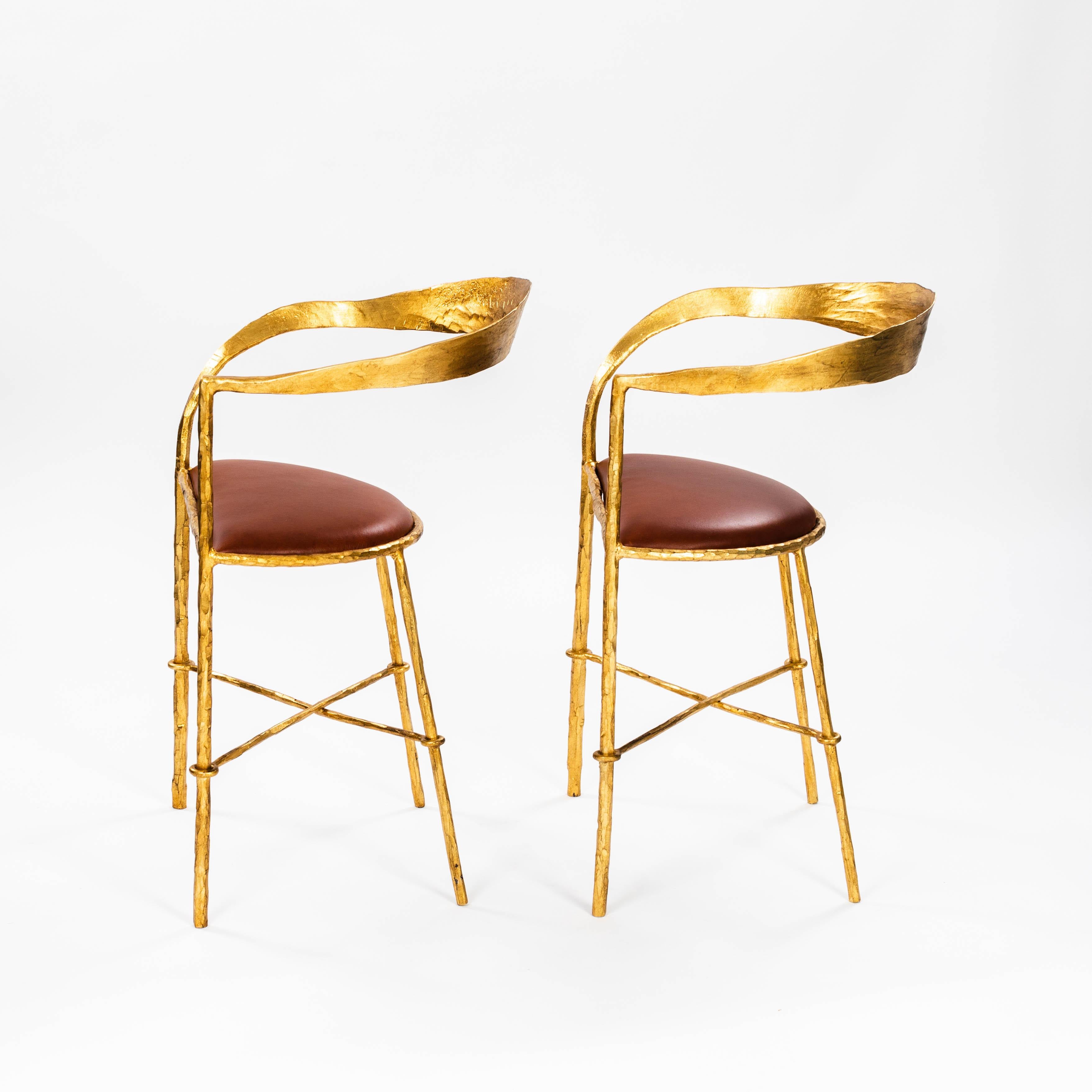 Pair of Hand Forged Gold Plated Mid-Century Armchairs by Banci Florence 1970s For Sale 4