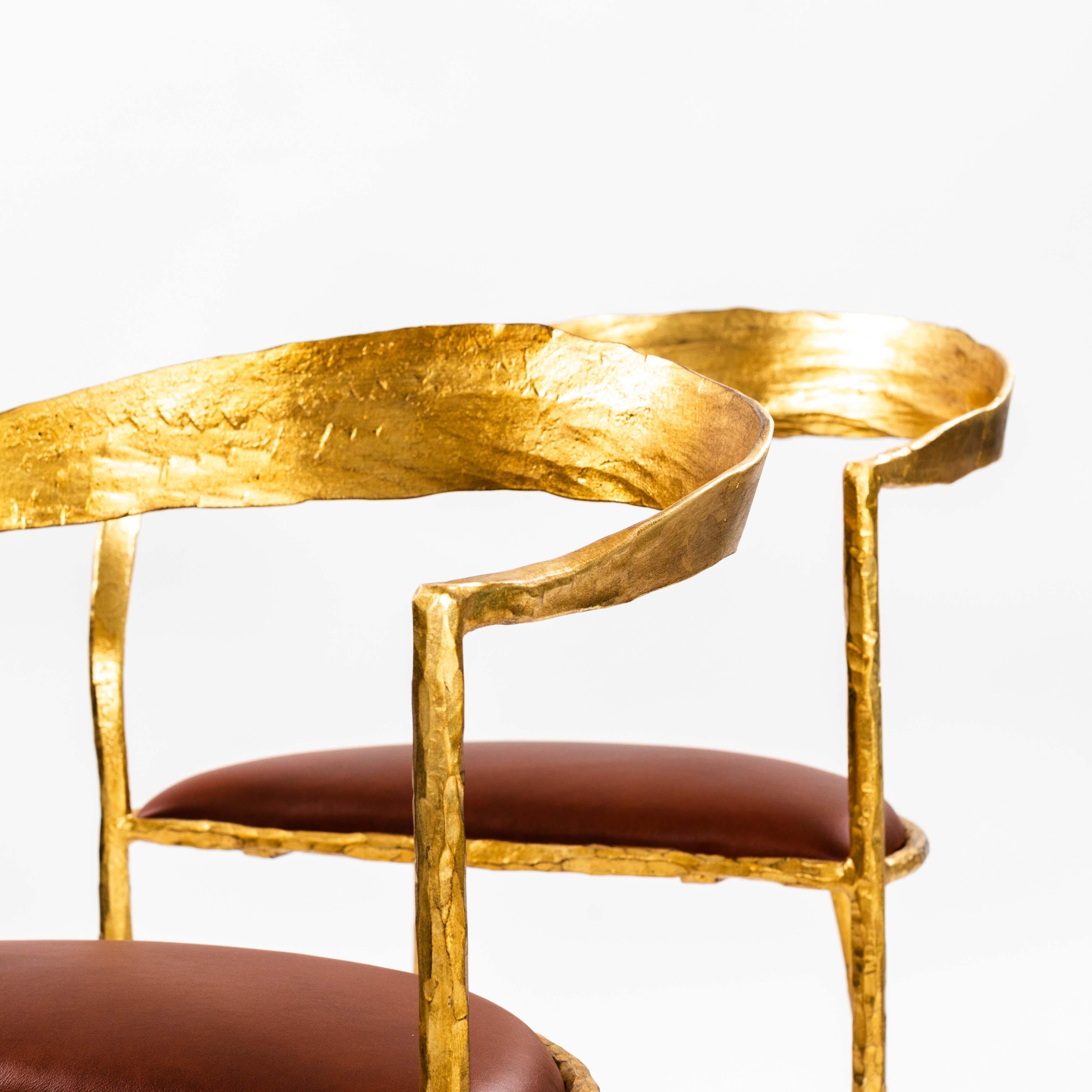 Pair of Hand Forged Gold Plated Mid-Century Armchairs by Banci Florence 1970s For Sale 6