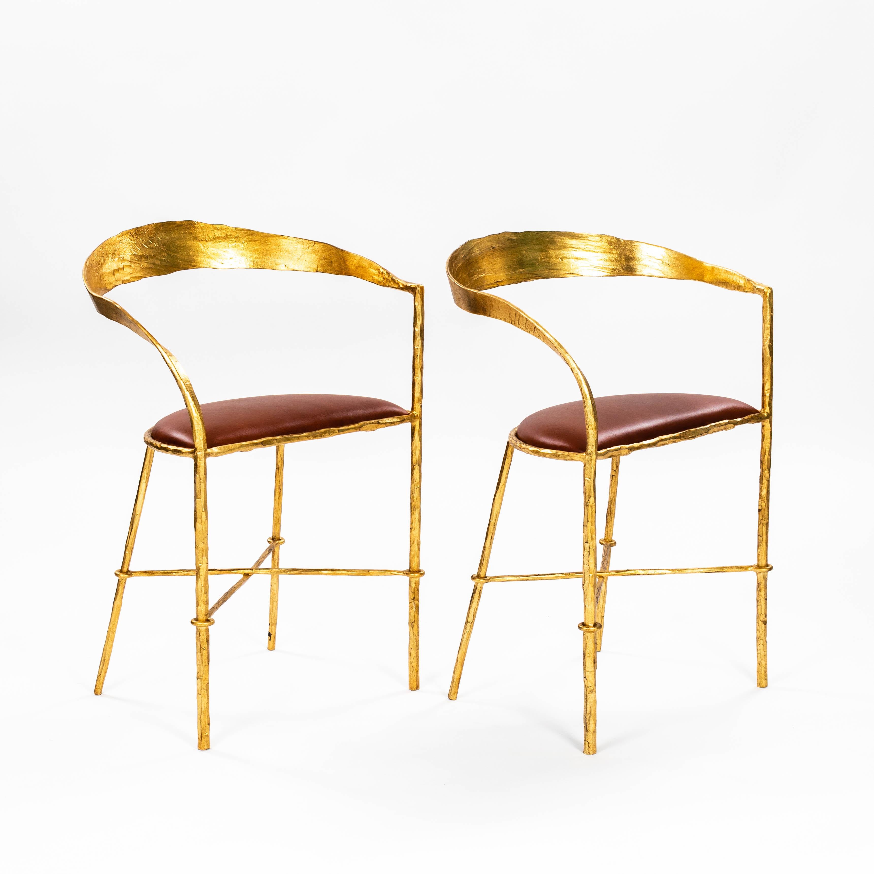 Pair of Hand Forged Gold Plated Mid-Century Armchairs by Banci Florence 1970s In Excellent Condition For Sale In Salzburg, AT