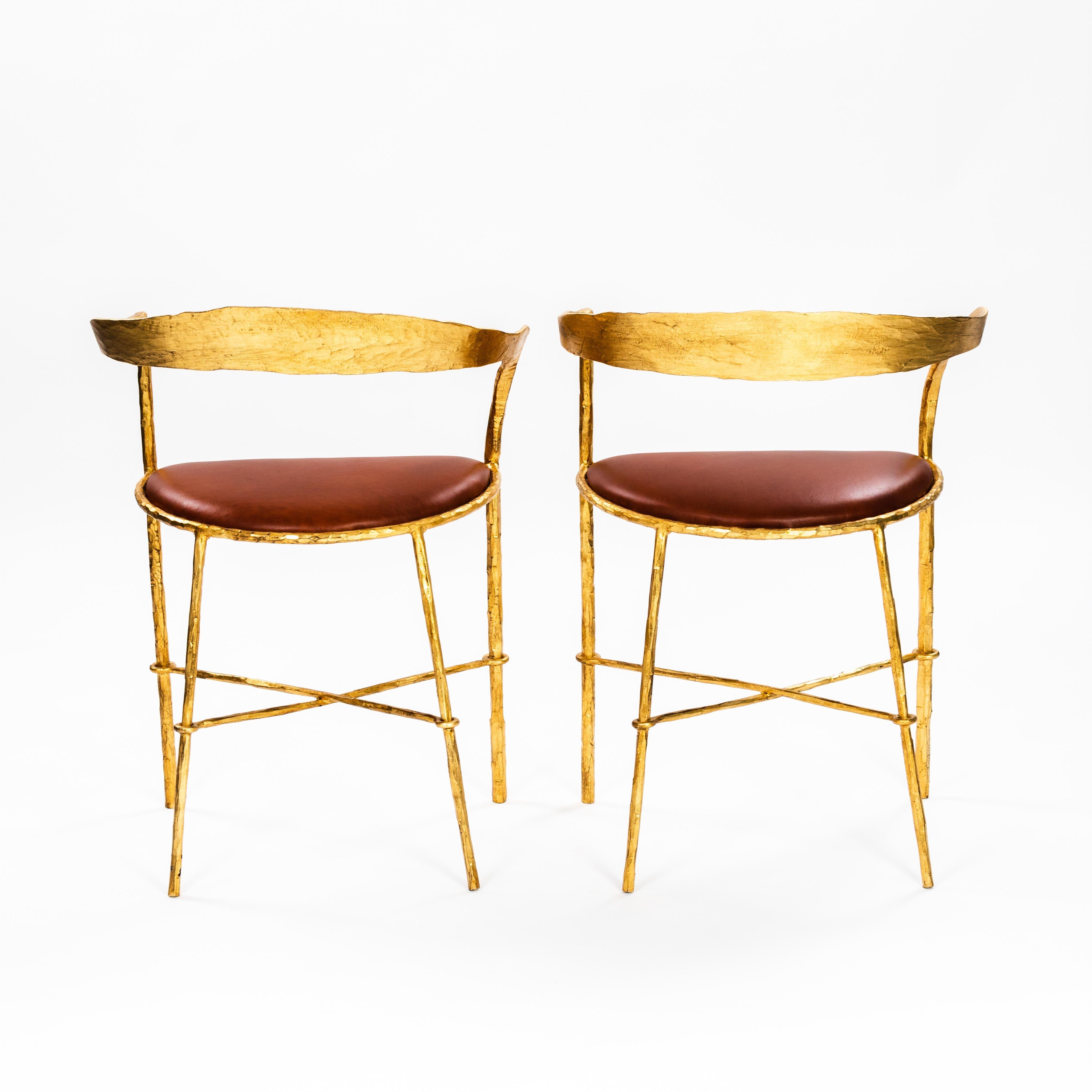 Pair of Hand Forged Gold Plated Mid-Century Armchairs by Banci Florence 1970s For Sale 2