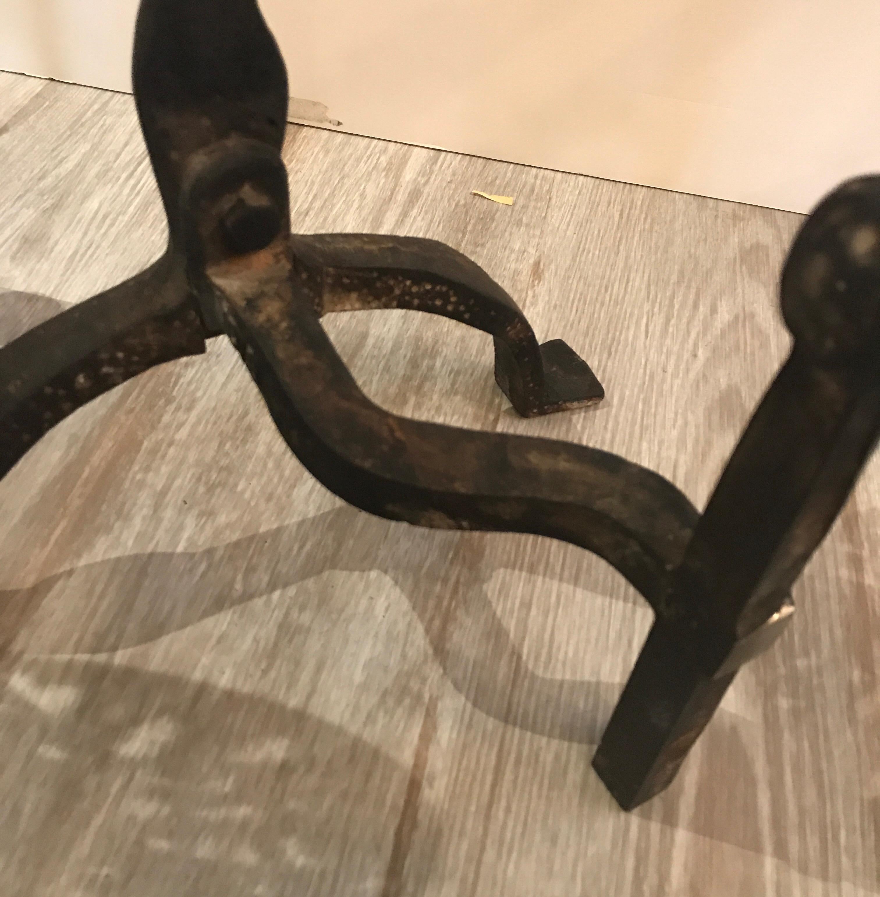 Pair of Hand-Forged Iron and Brass Andirons 4