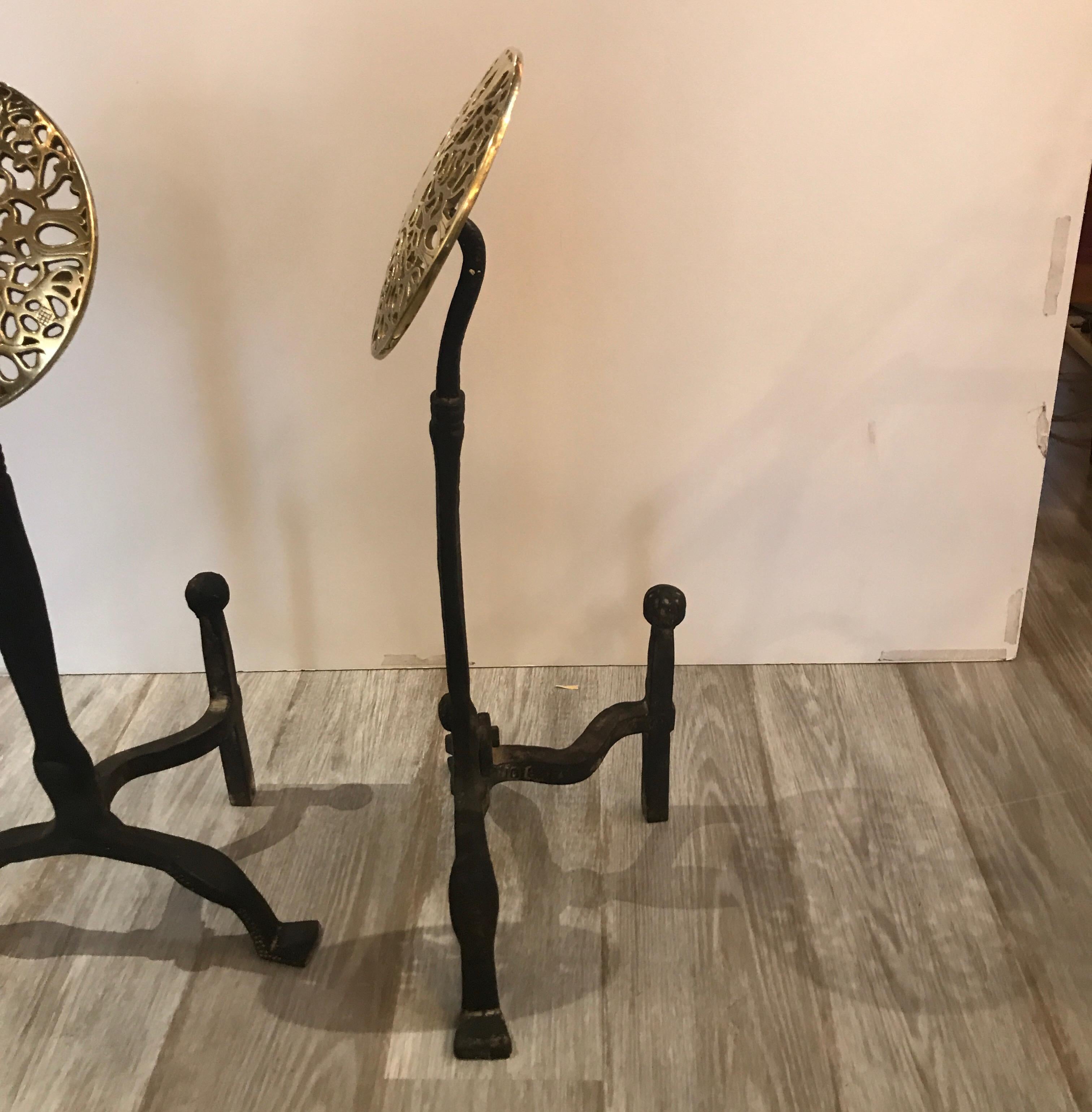 Pair of Hand-Forged Iron and Brass Andirons 2