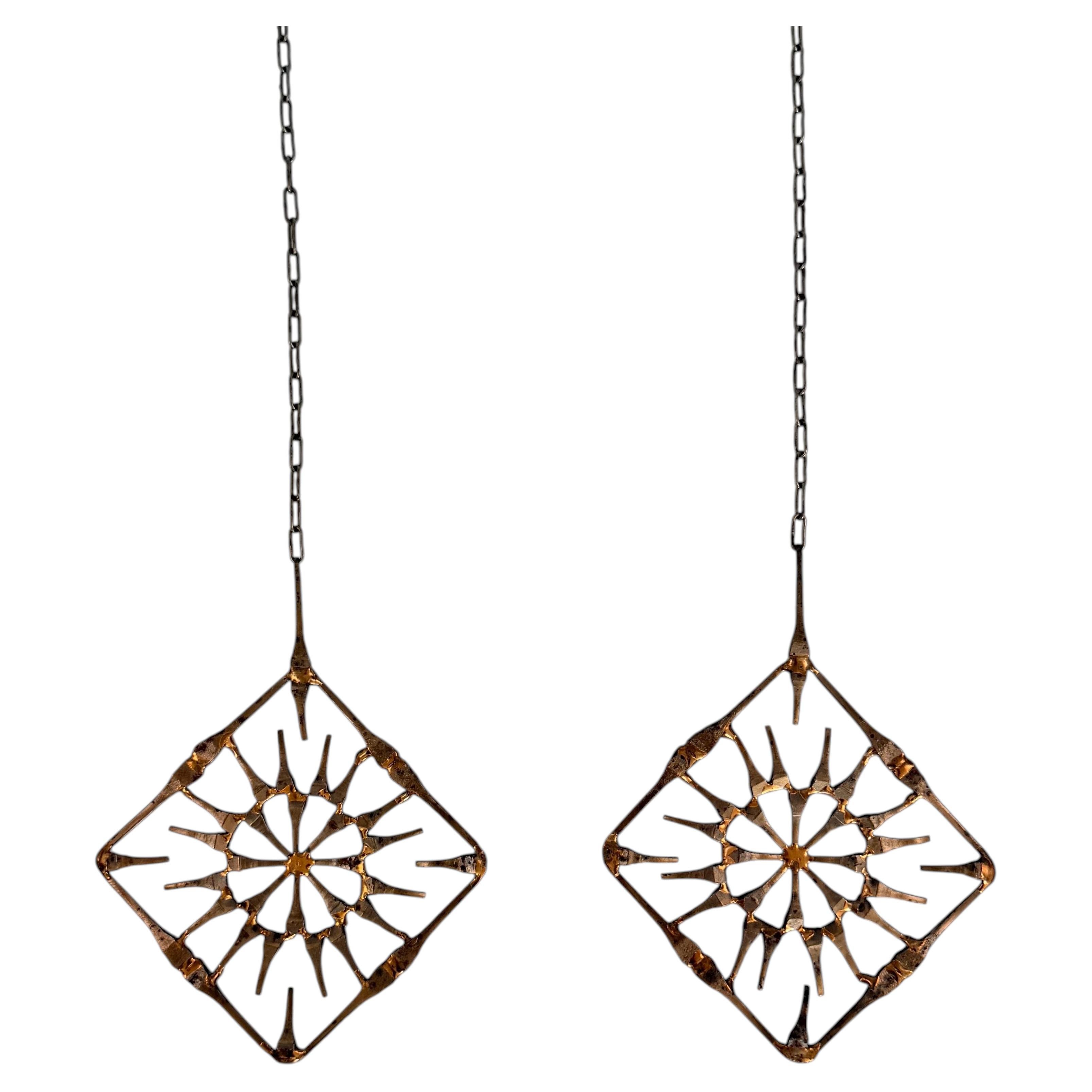 Pair of Hand-Forged Swedish Iron Sun Wall Hangings, 1970s For Sale