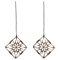 Pair of Hand-Forged Swedish Iron Sun Wall Hangings, 1970s