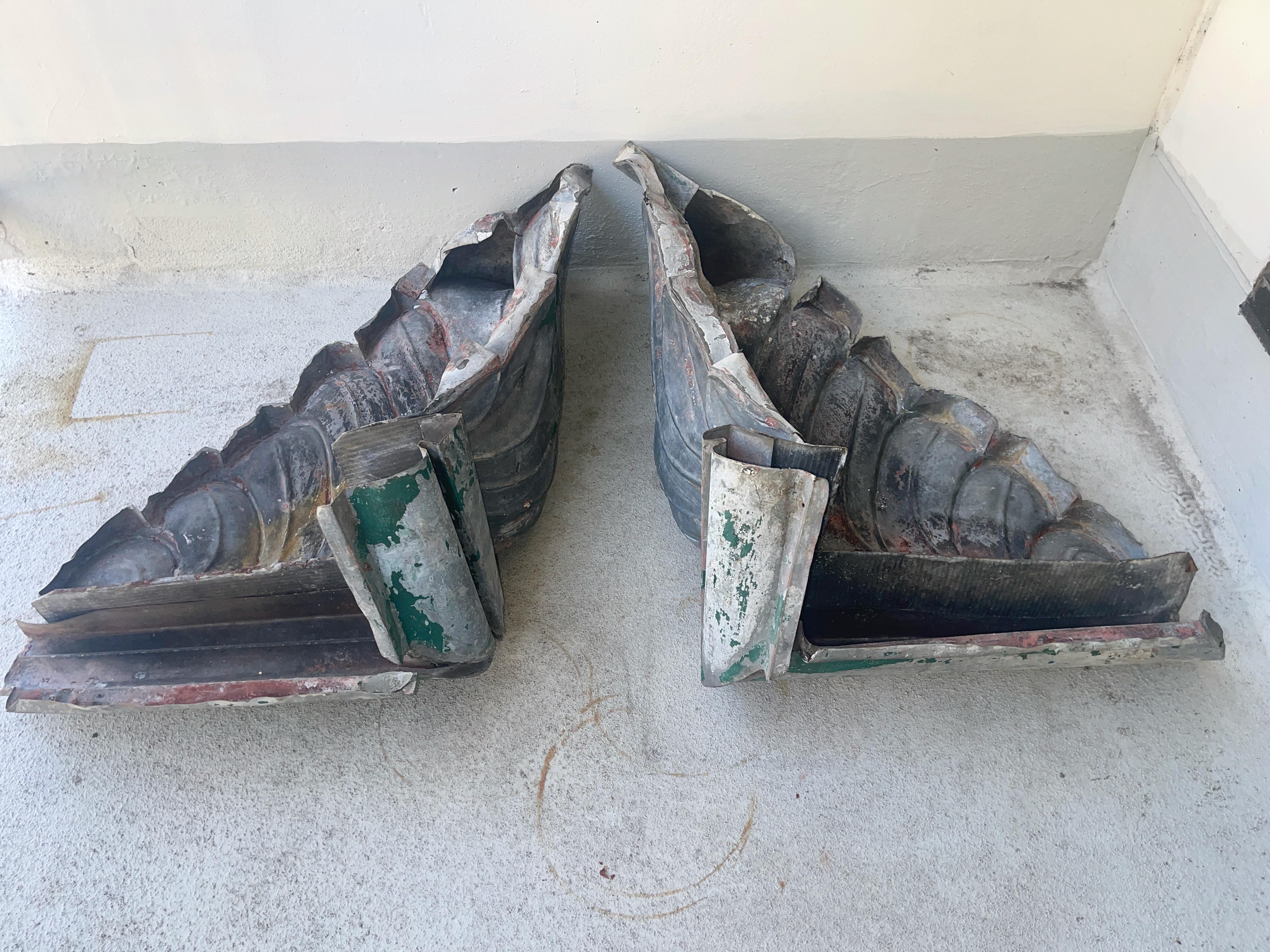 19th Century Pair of Hand Formed Sheet Metal Architectural Finials For Sale