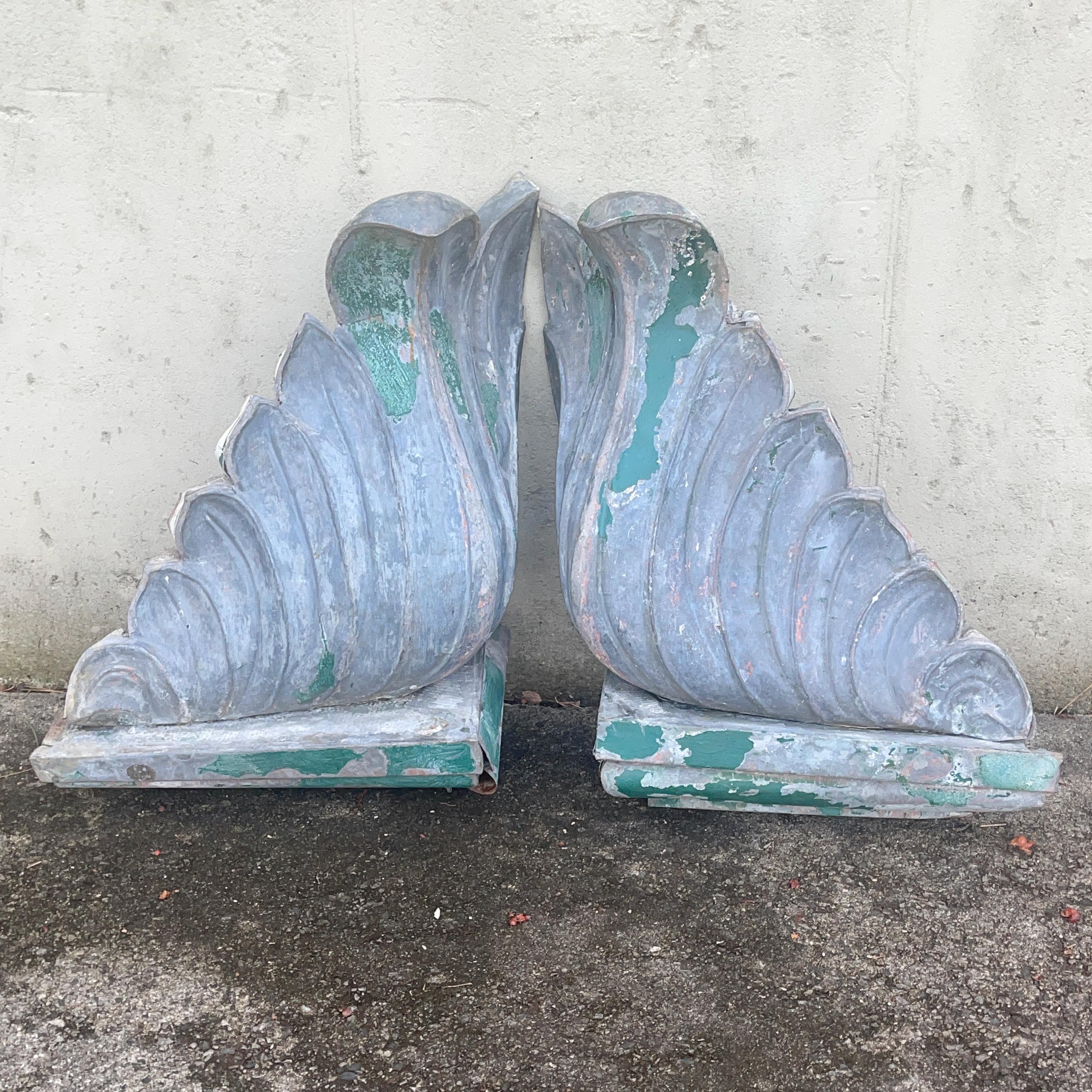 Pair of Hand Formed Sheet Metal Architectural Finials For Sale 1