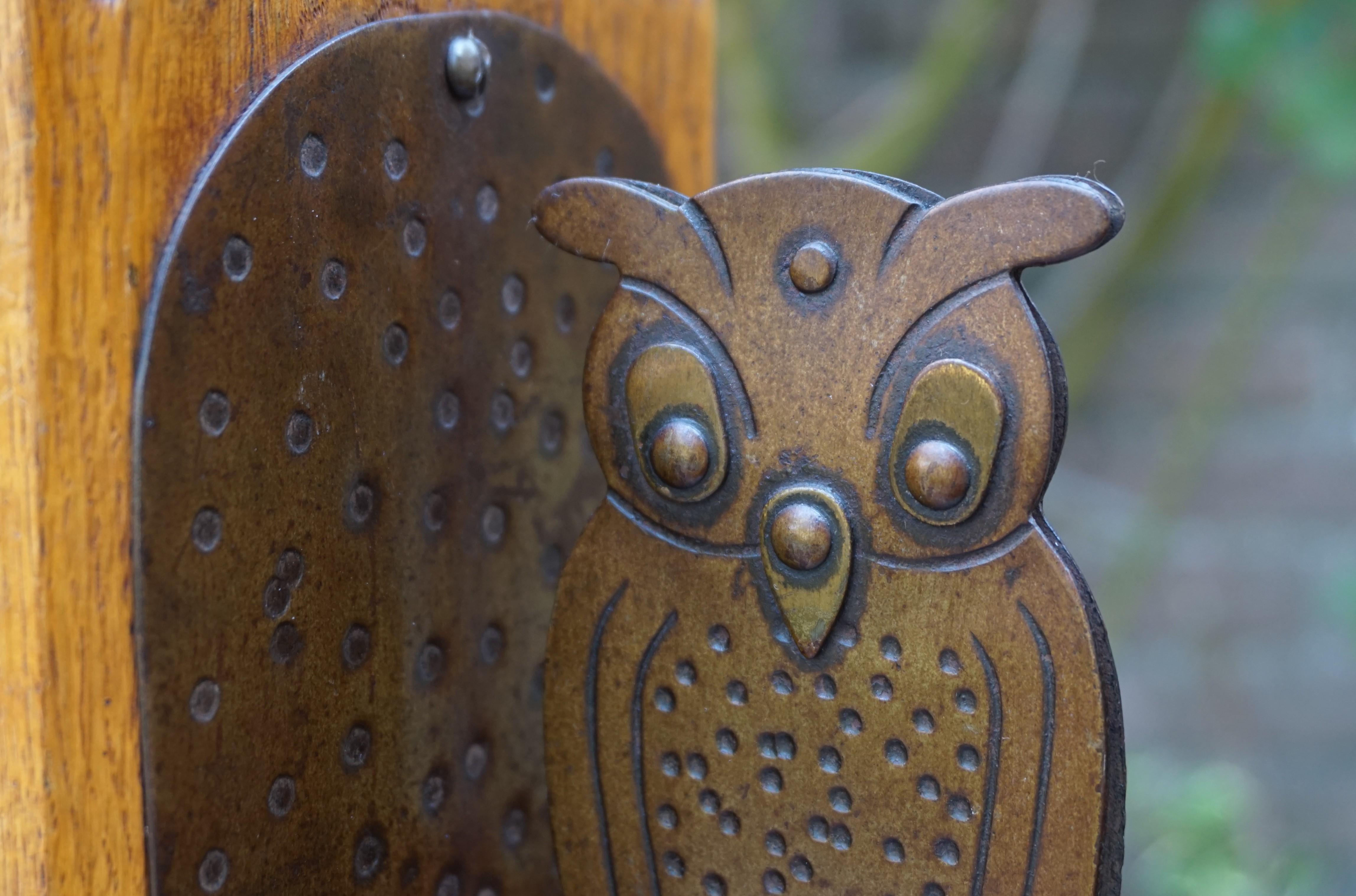 Pair of Hand Hammered Arts & Crafts Metal Owl Bookends by Goberg, Hugo Berger 5