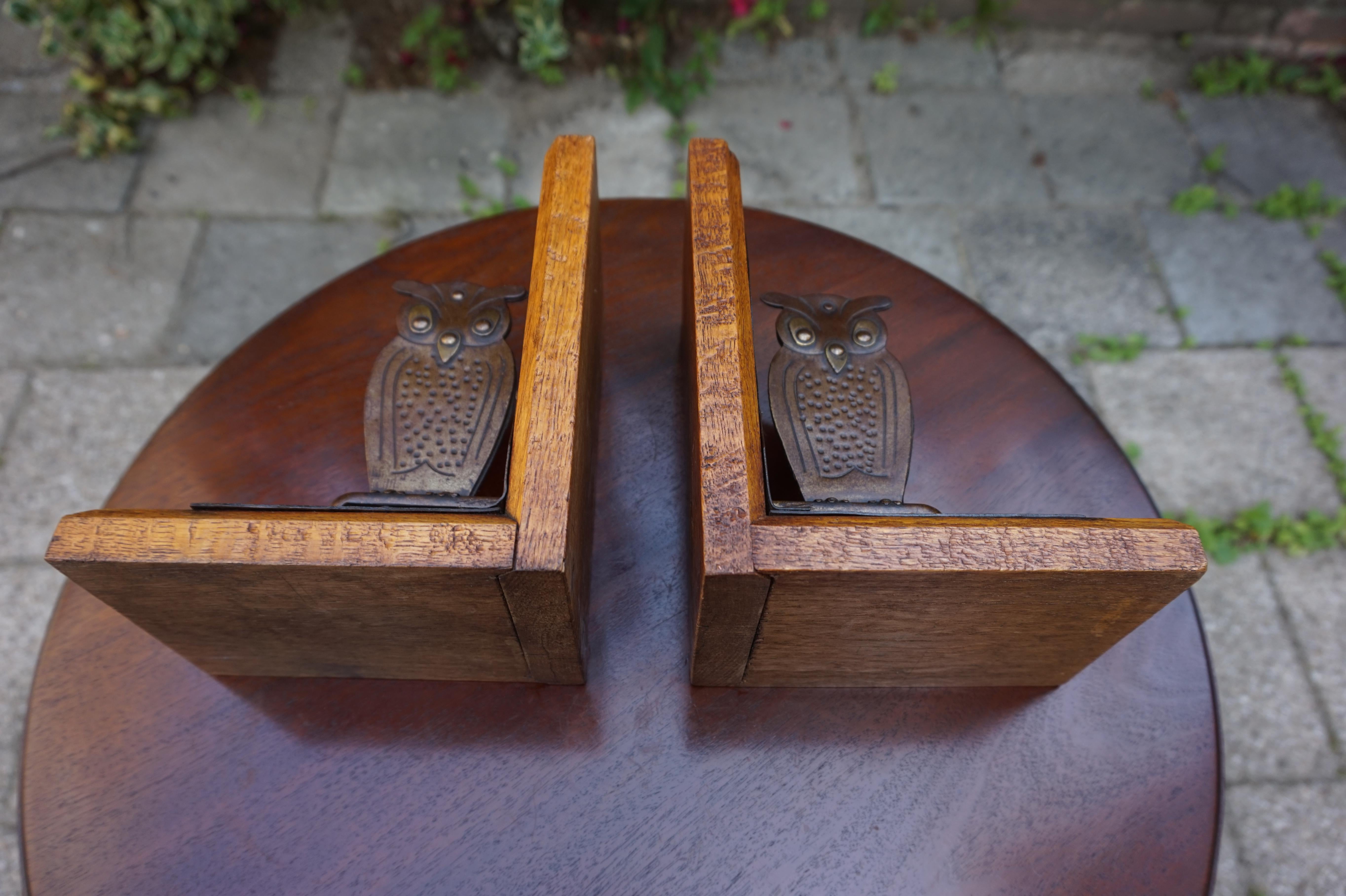 Pair of Hand Hammered Arts & Crafts Metal Owl Bookends by Goberg, Hugo Berger 9