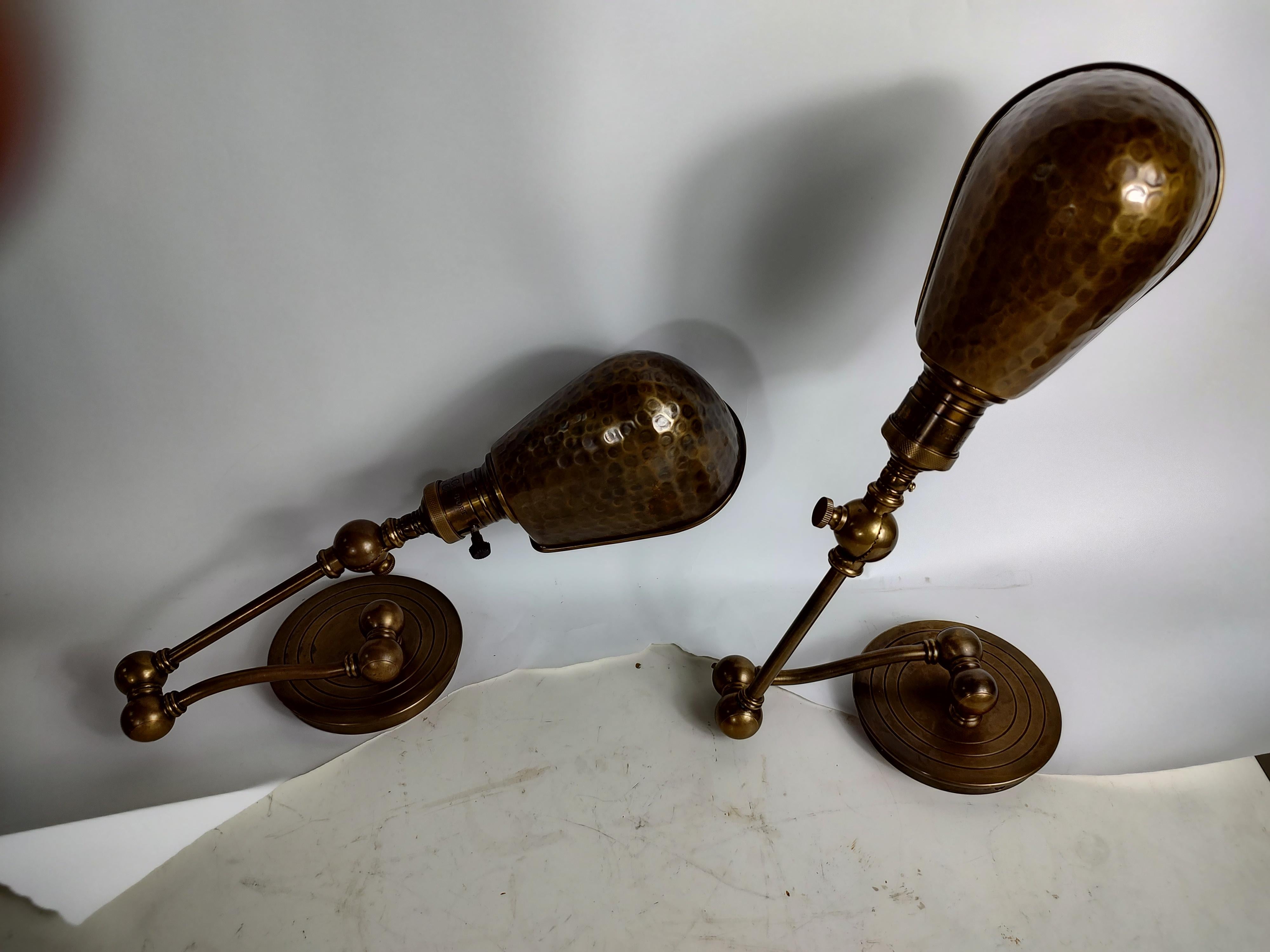 Pair of Hand Hammered Brass & Enamel Adjustable Wall Lights by Visual Comfort 2