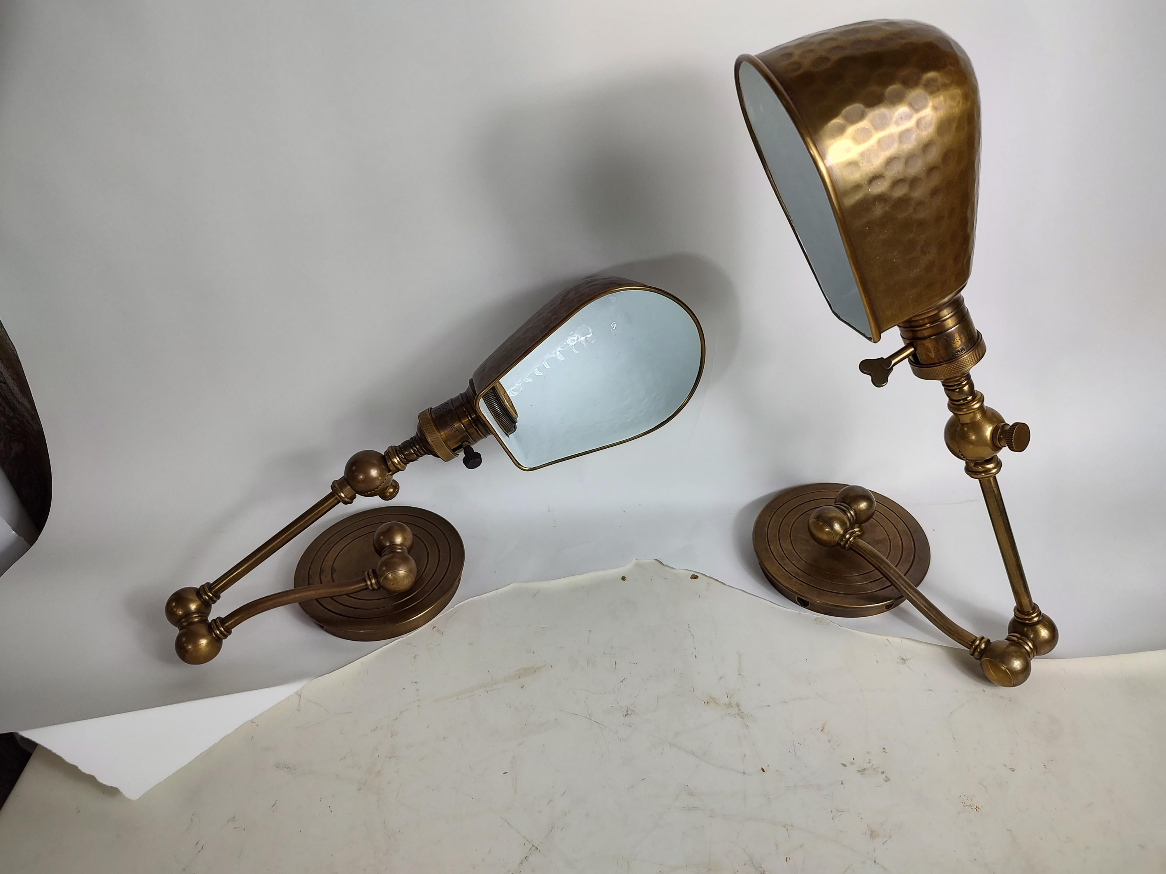 Pair of Hand Hammered Brass & Enamel Adjustable Wall Lights by Visual Comfort 3