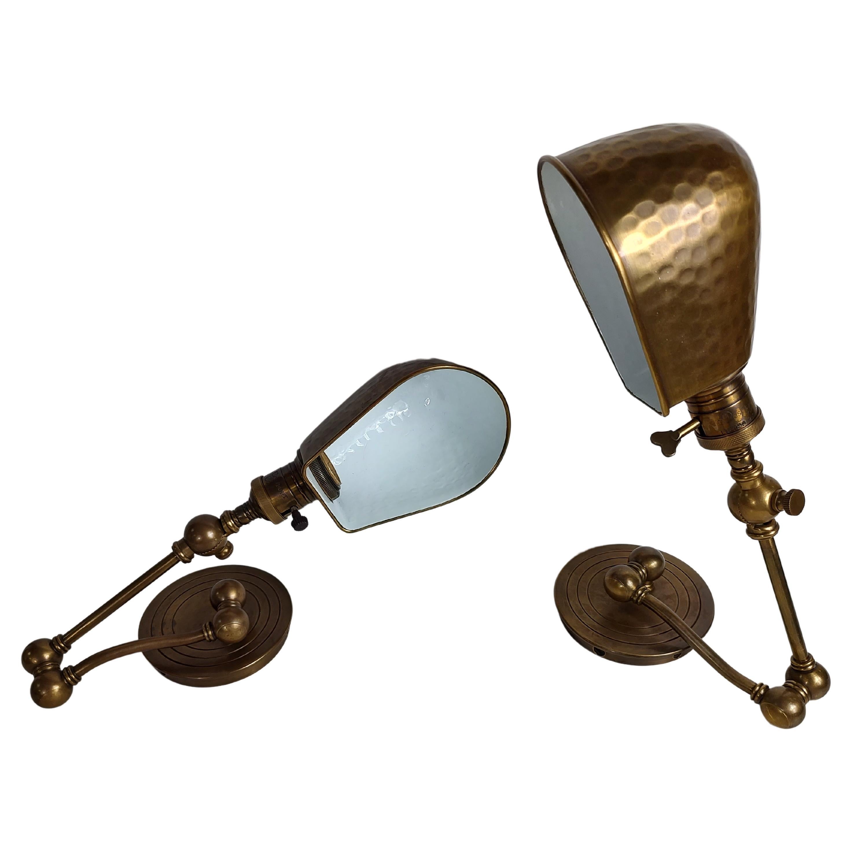 Pair of Hand Hammered Brass & Enamel Adjustable Wall Lights by Visual Comfort