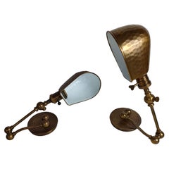 Pair of Hand Hammered Brass & Enamel Adjustable Wall Lights by Visual Comfort