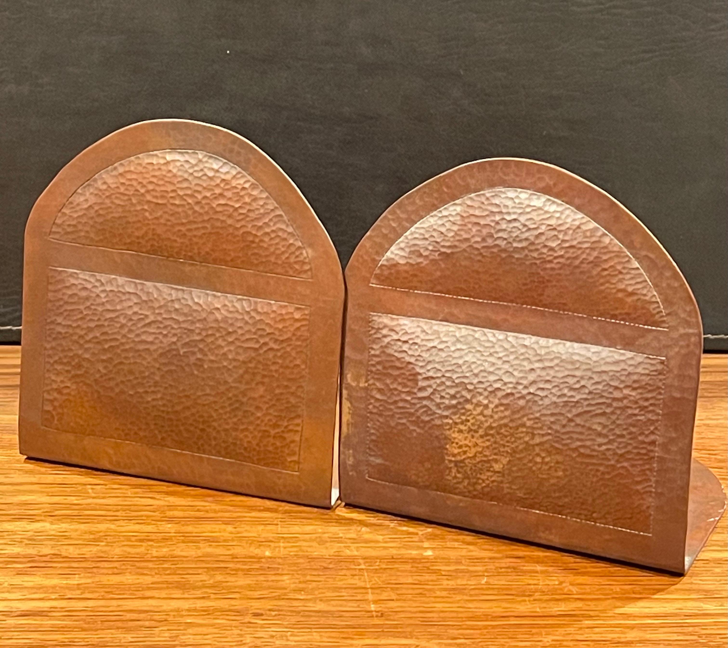 Arts and Crafts Pair of Hand Hammered Copper Arts & Crafts Style Bookends by Ramiro M.