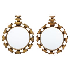 Pair of Hand Hammered Iron Mid-Century French Mirrors