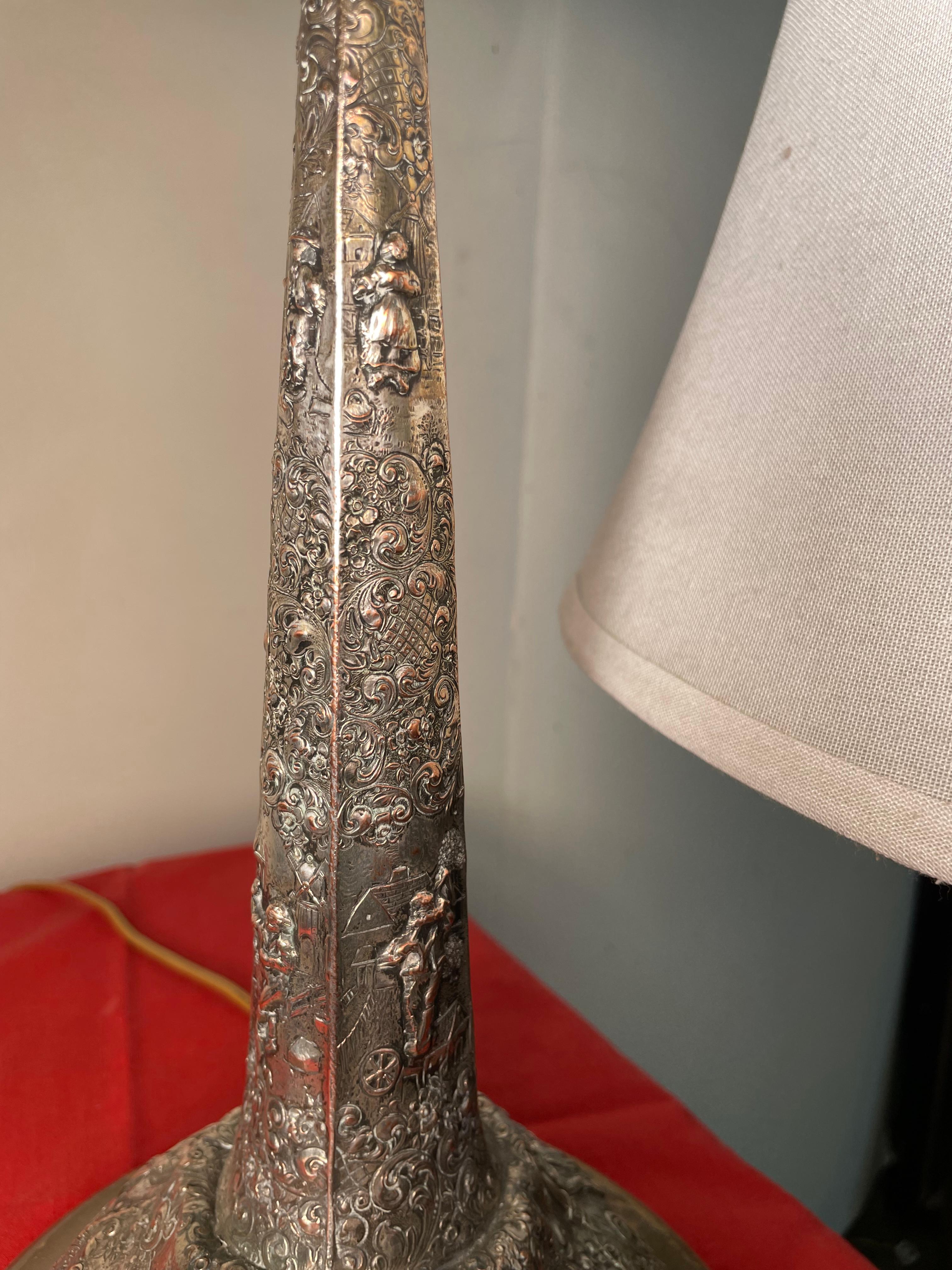 American Pair of Hand Hammered Silver Lamps For Sale
