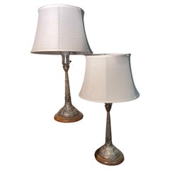Used Pair of Hand Hammered Silver Lamps