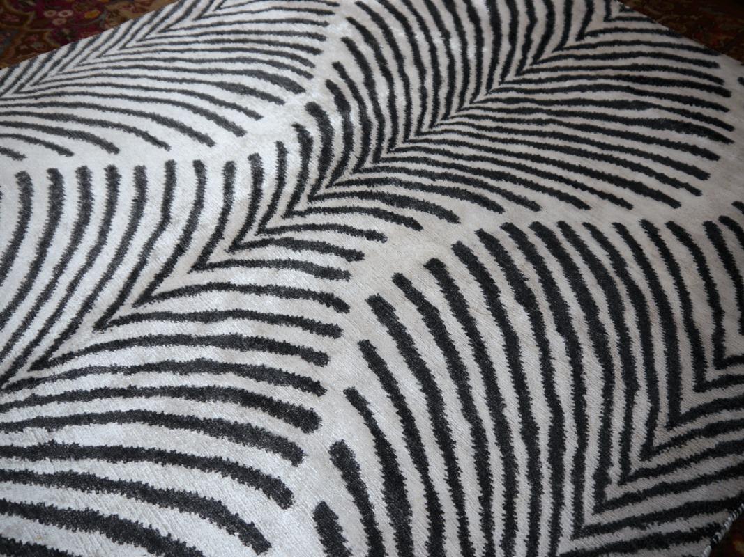 Pair of Hand Knotted Zebra Rugs in Style of Art Deco For Sale 5