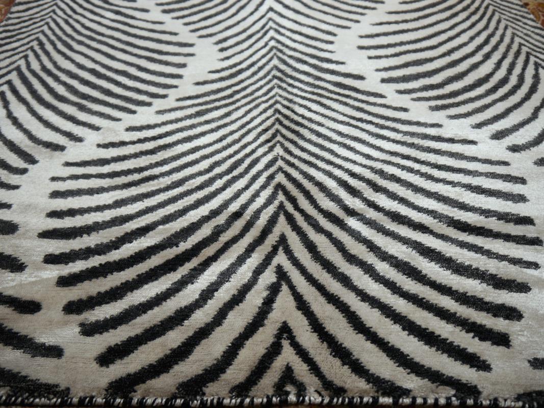 Pair of Hand Knotted Zebra Rugs in Style of Art Deco For Sale 7