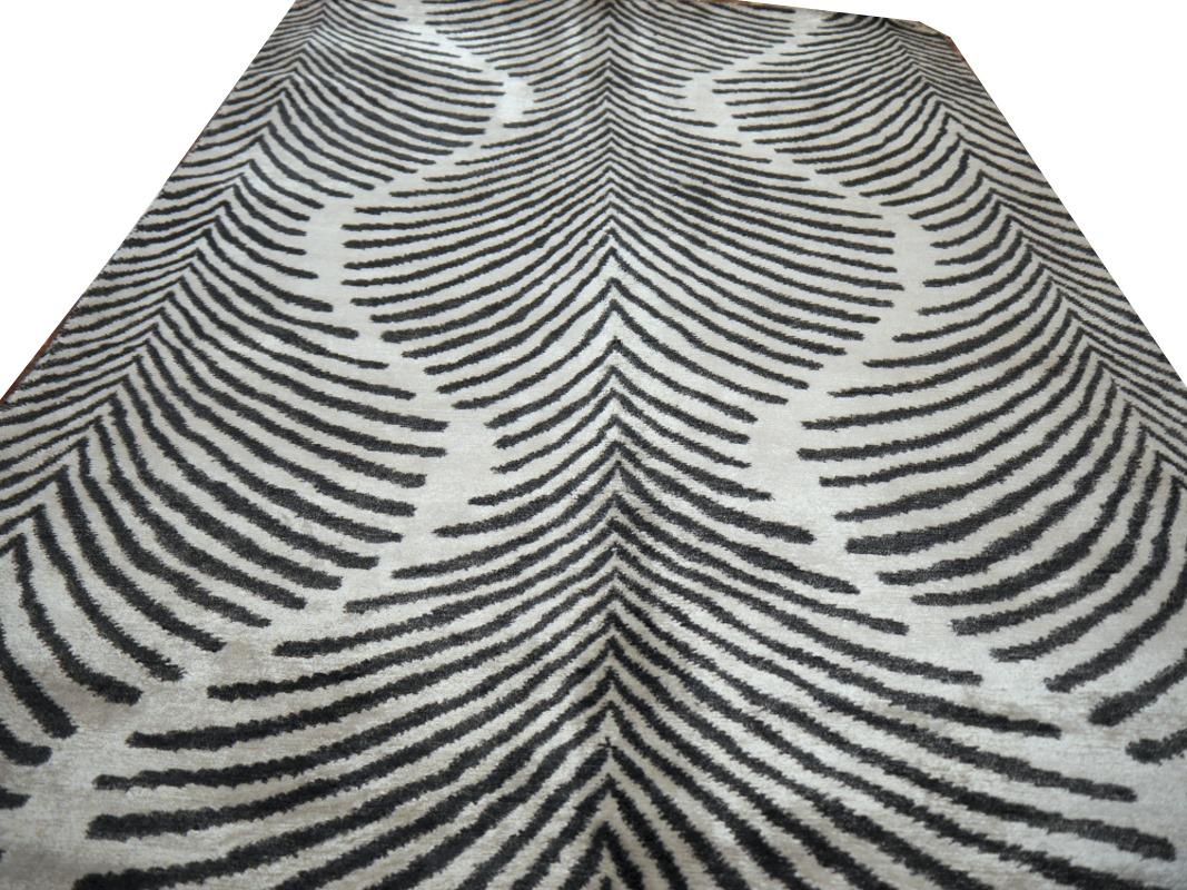Pair of Hand Knotted Zebra Rugs in Style of Art Deco For Sale 8