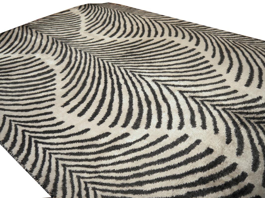 Contemporary Pair of Hand Knotted Zebra Rugs in Style of Art Deco For Sale