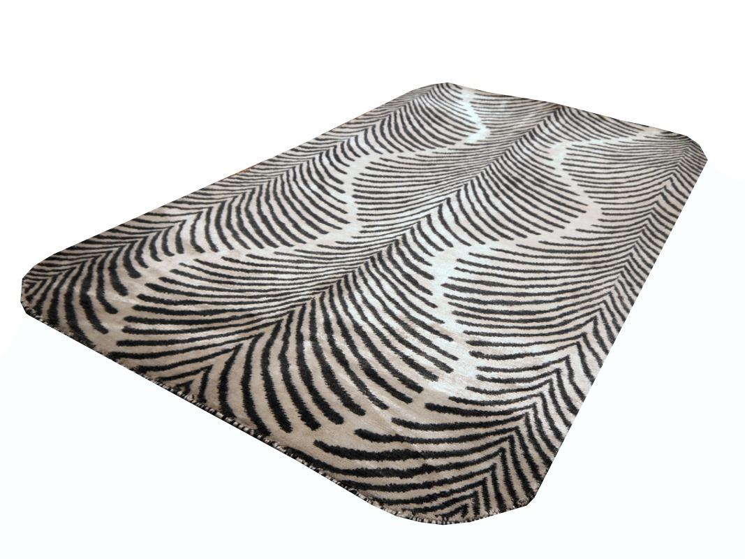 Silk Pair of Hand Knotted Zebra Rugs in Style of Art Deco For Sale