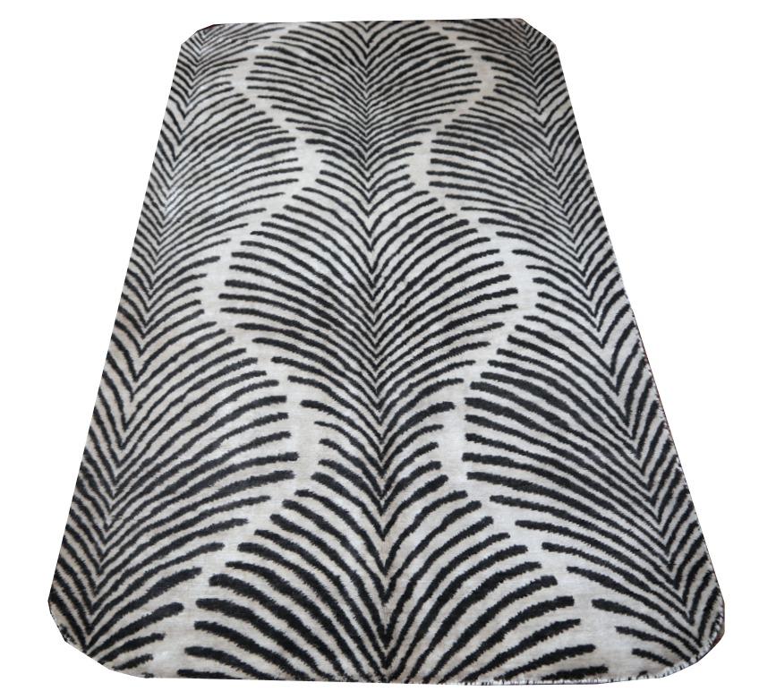 Pair of Hand Knotted Zebra Rugs in Style of Art Deco For Sale 1
