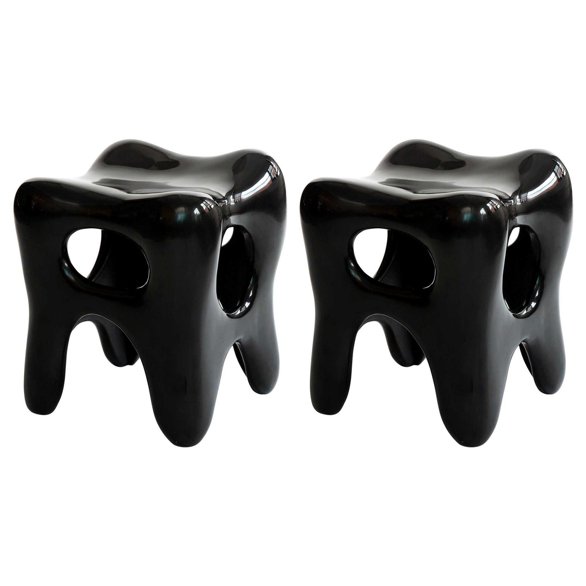 Pair of Hand-Lacquered Sculpted Stools by Jacques Jarrige, 2006 For Sale