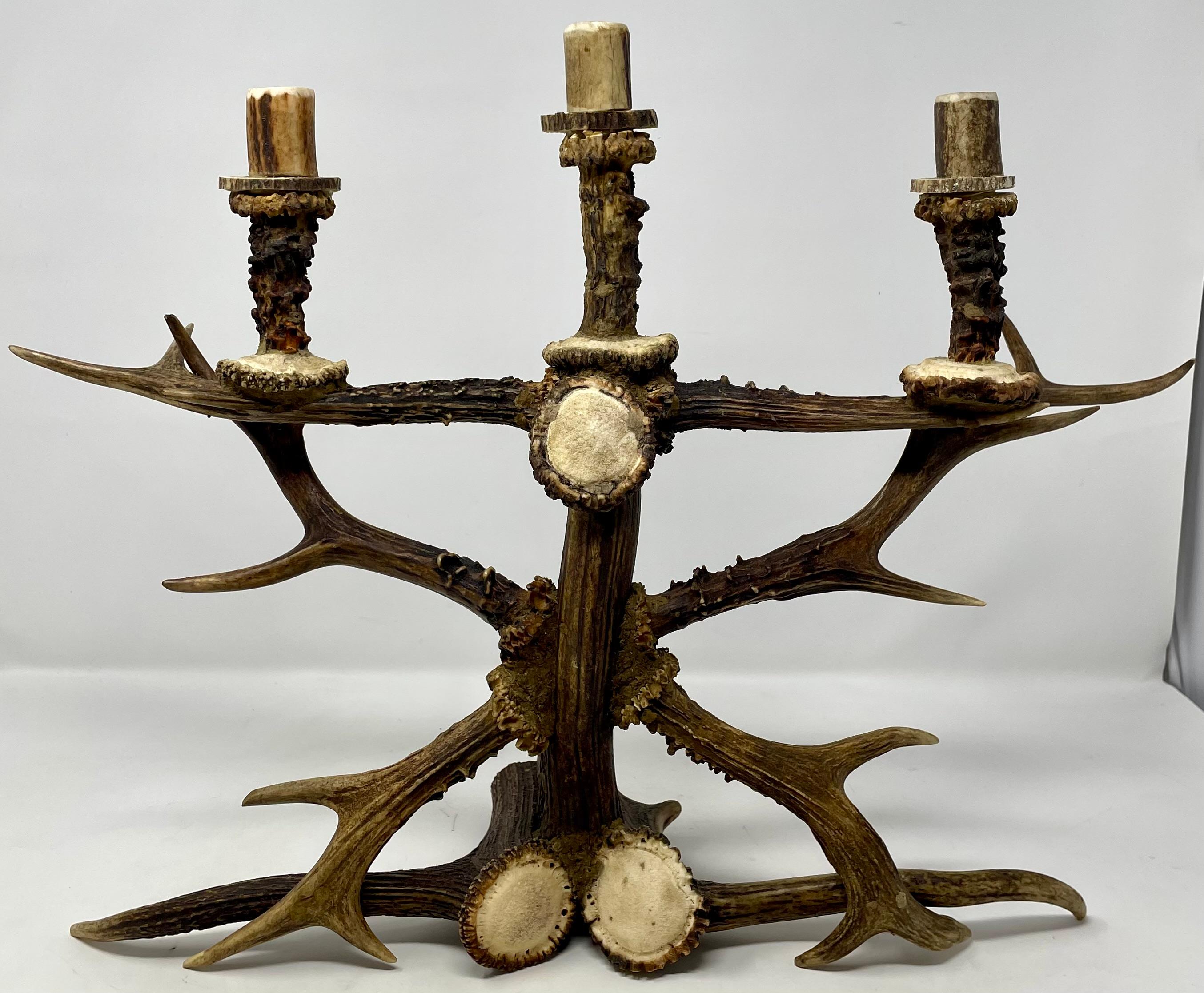 Pair of Hand-Made 3 Cup Antler Candelabra. For Sale 1